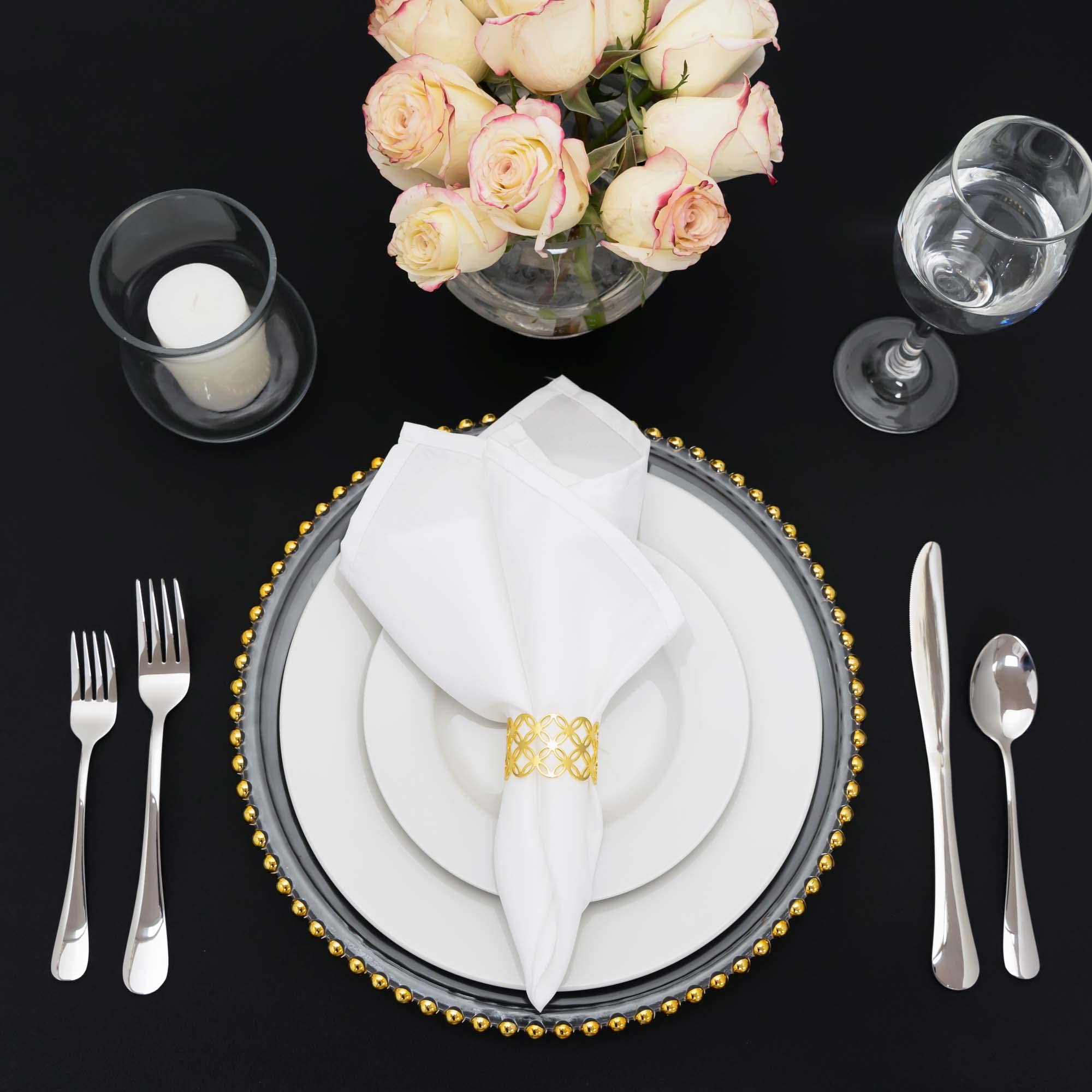 Elegant Gold Beaded Rim Clear Glass Charger Plate Set of 8 - 12.5 Inch Diameter Gloss Finish for Wedding, Party, Dinner, Quinceanera & Special Events - Perfect for Table Decor, Buffet Serving & Formal Dining