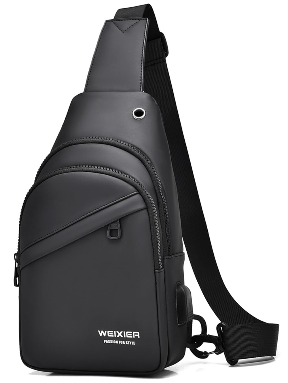 Waterproof Sling Bag for Men with USB Charging Port & Headphone Hole - Lightweight Crossbody Shoulder Backpack for Outdoor, Travel, Hiking & Daily Use