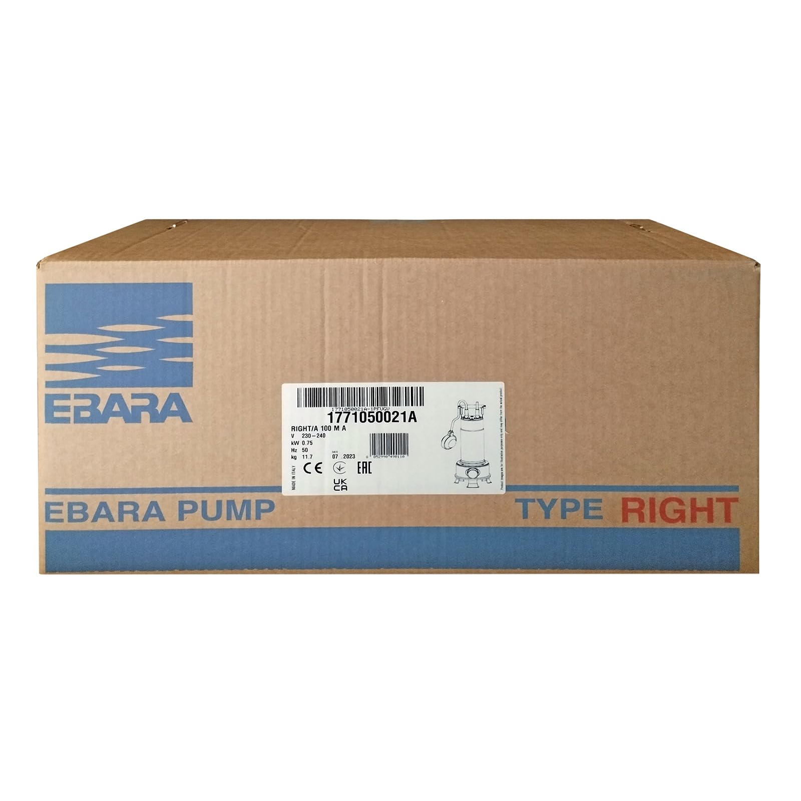 EBARA RIGHT 100 MA Single Phase Submersible Pump for Dirty Water with AISI 304 Stainless Steel - Ideal for Drainage, Sewage, and Industrial Water Transfer Applications