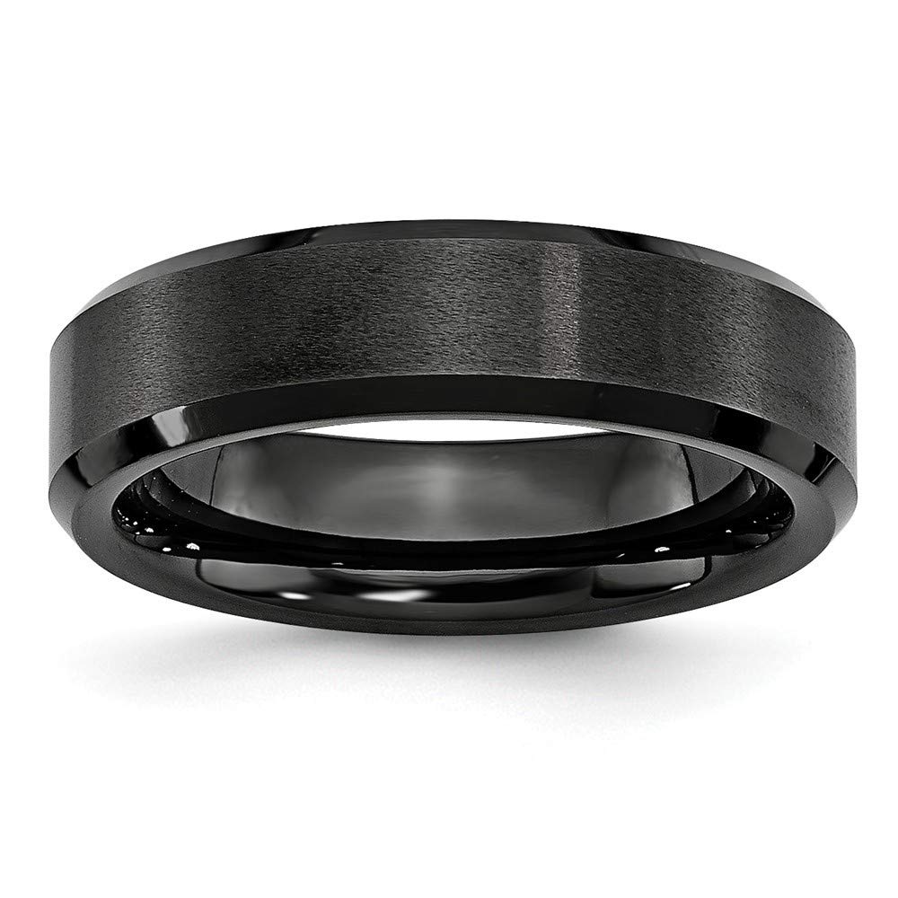 Engravable Black Ceramic Ring for Women - 6mm Brushed & Polished Beveled Edge Band, Size 6-13 - Perfect Wedding, Anniversary, Birthday Gift & Everyday Jewelry