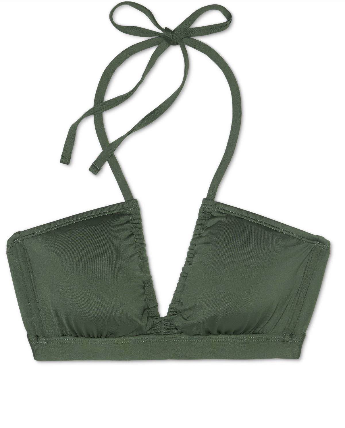 Women's Dark Green Shirred V Bikini Top - Medium Size - Sexy Swimwear for Beach, Pool & Summer Vacations