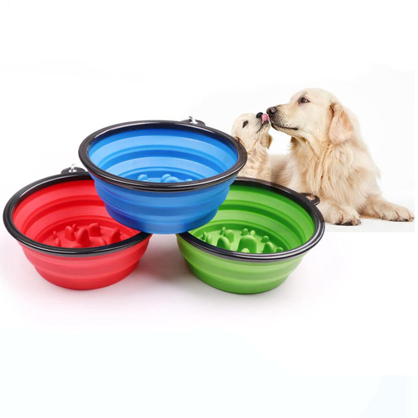 SECRET DESIRE Slow Feeder Dog Bowl - Collapsible Pet Food Dish for Cats & Dogs - Anti-Gulping Water Bowl for Fast Eaters - Perfect for Travel, Camping & Home Use (Red)