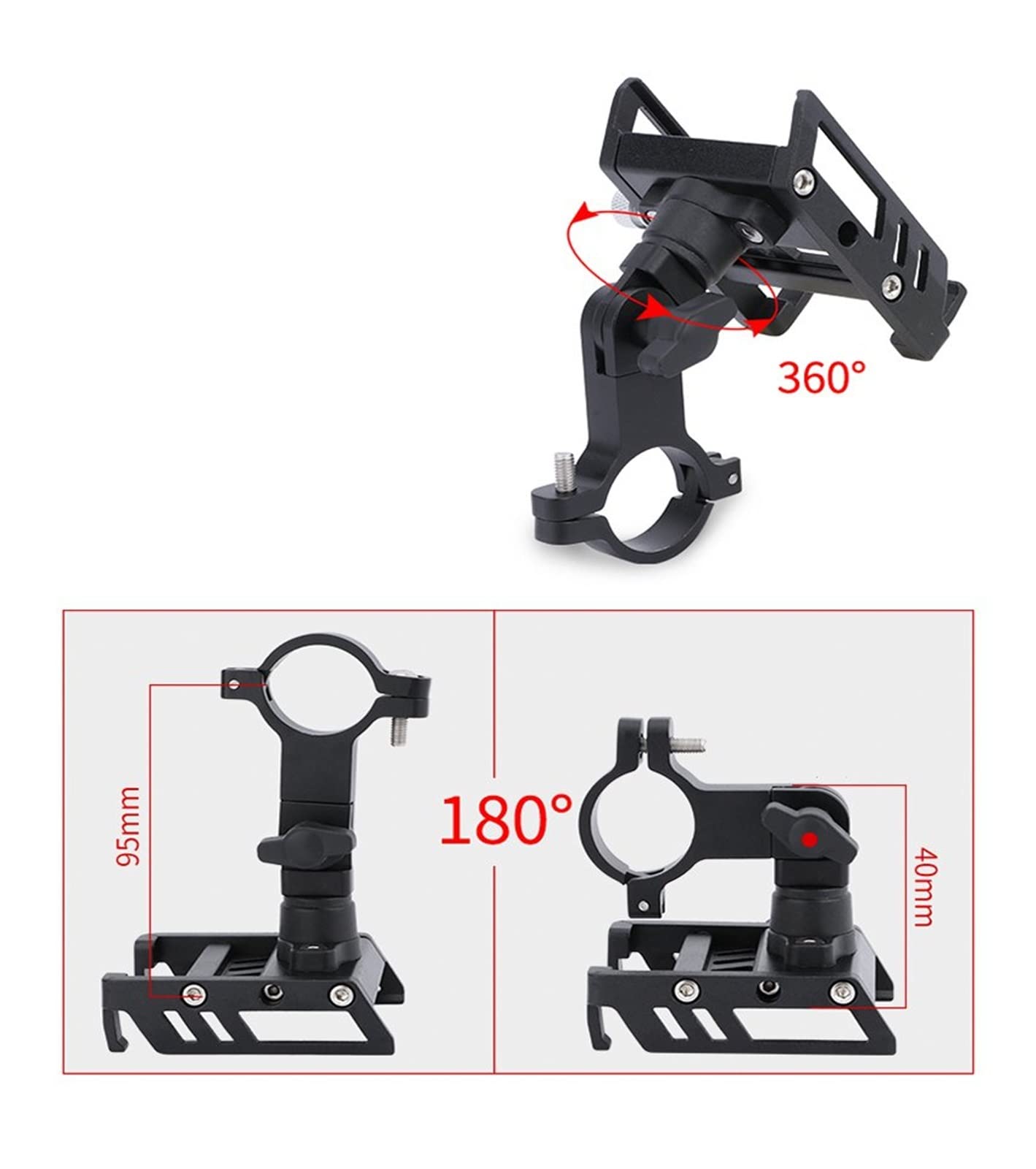TSTS Motorcycle Phone Mount - Aluminum Alloy 360° Rotatable Bike Phone Holder for iPhone Samsung Galaxy - Perfect for Cycling, Commuting & Outdoor Adventures (Black)