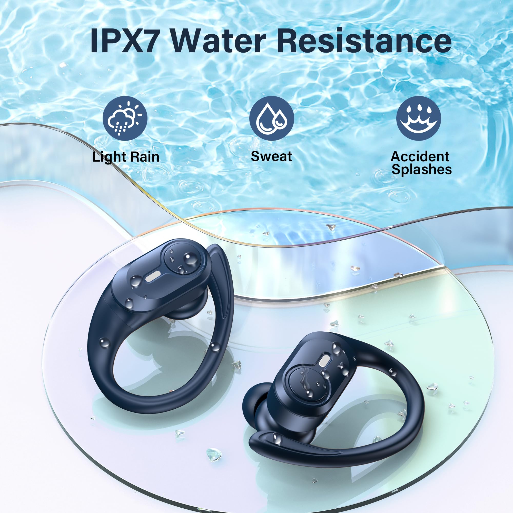 Wireless Bluetooth Earbuds with 70H Playback, Digital Display & Wireless Charging Case - Deep Bass, IPX7 Waterproof, Secure Fit for Running, Workouts & Sports (Blue) | Perfect for Gym, Commuting & Outdoor Activities