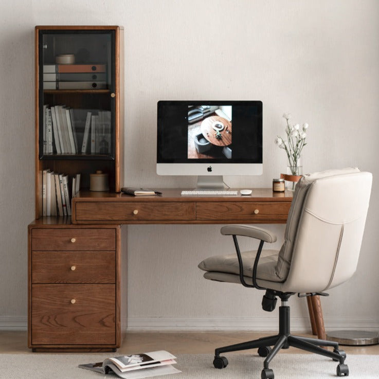 Premium Black Walnut & Ash Solid Wood Adjustable Height Modern Office Desk - Perfect for Home Office, Study Room & Workspace