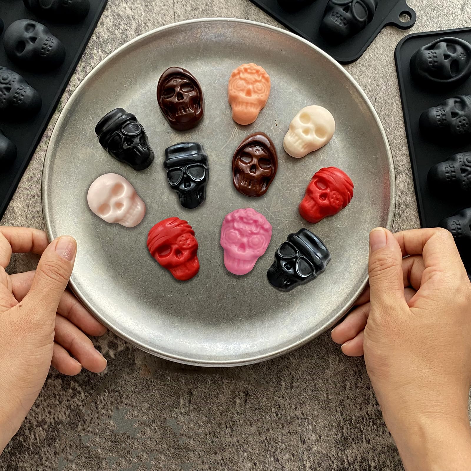 3 Pack Skull Silicone Molds for Baking - Halloween Chocolate, Jello & Ice Cube Molds - Perfect for Cake, Cupcake & Party Decorations (Black) | Great for Halloween Parties, DIY Desserts & Spooky Treats