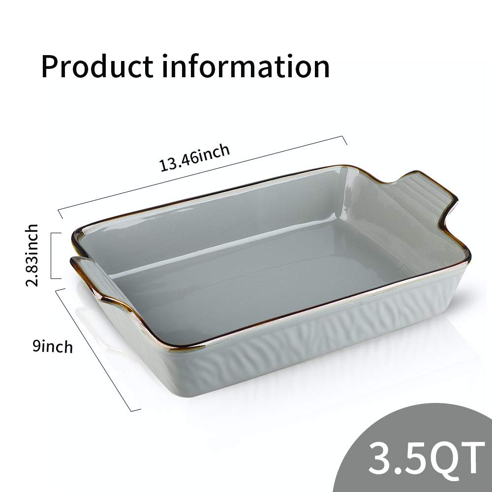 KOOV 9x13 Inch Deep Rectangular Ceramic Baking Dish - Lasagna Pan, Casserole Dish for Oven, Roasting & Tapas | Textured Gray Bakeware | Perfect for Family Dinners, Holiday Meals & Party Cooking