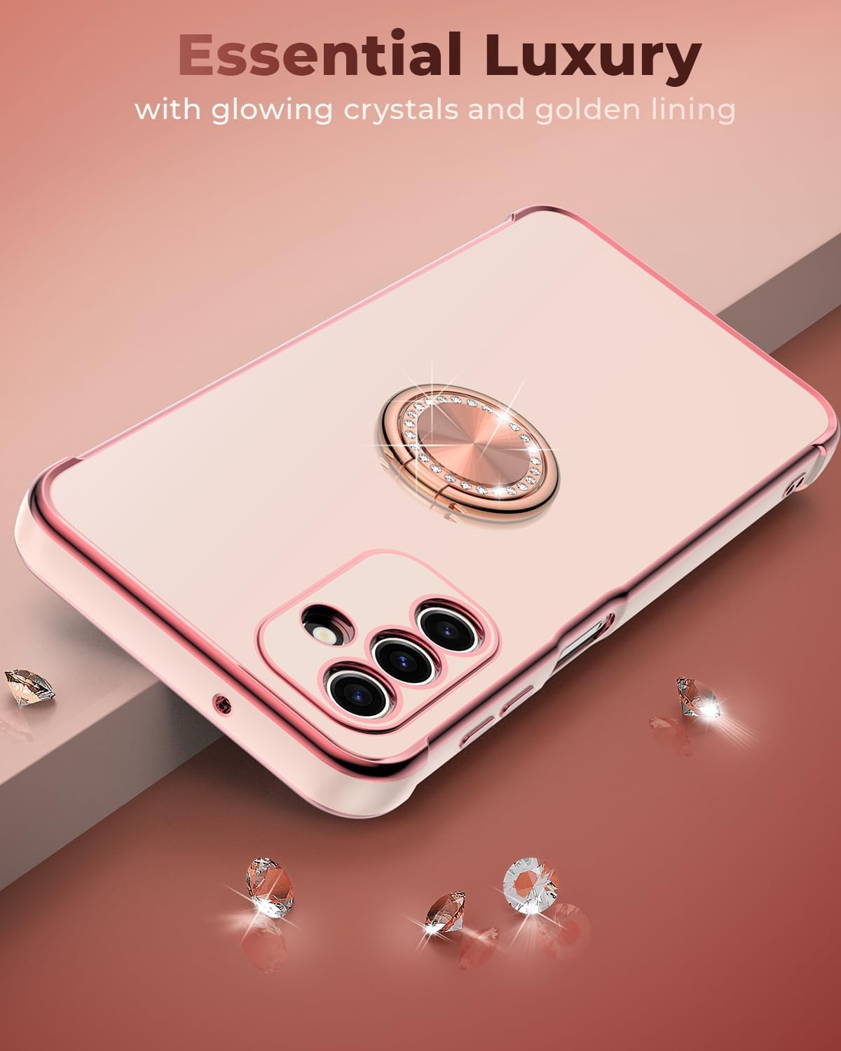 Luxury Electroplated Samsung Galaxy S24 Plus Phone Case with Ring Holder & Lanyard - Shockproof Soft Protective Cover for Women & Girls (Pink) - Perfect for Daily Use, Work, and Travel