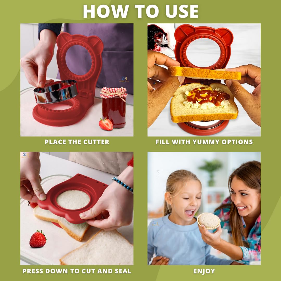 Kids Sandwich Cutter & Sealer - DIY Uncrustables Sandwich Maker for Boys & Girls, Bread Cutter for Lunchbox & Bento Box, Breakfast Sandwich Tool (Red) - Perfect for School Lunches, Picnics & Quick Snacks