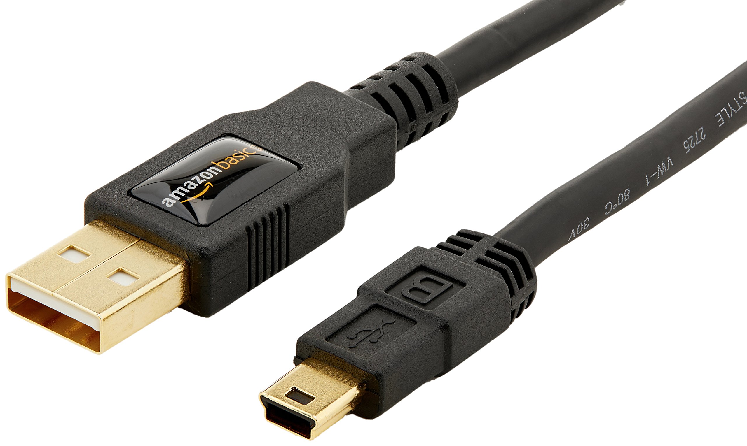 Amazon Basics USB 2.0 Charger Cable A-Male to Mini-B Cord - 3ft & 6ft (0.9m & 1.8m) for Digital Cameras, MP3 Players, External Hard Drives - Fast Charging & Data Sync
