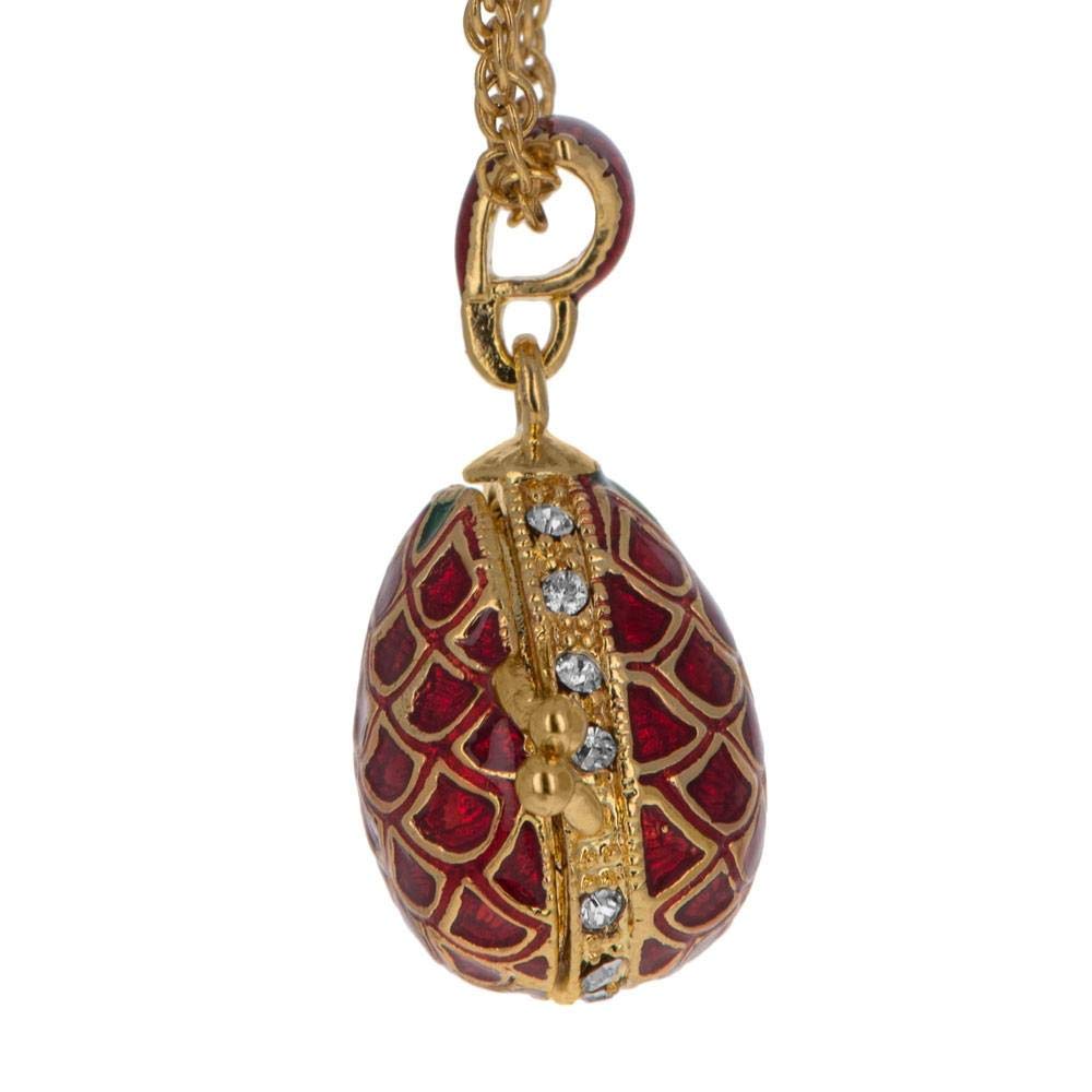 Elegant Royal Egg Pendant Necklace with Heart Charm & Red Enamel Lattice - Perfect for Valentine's Gifts, Anniversary Presents, and Special Occasions