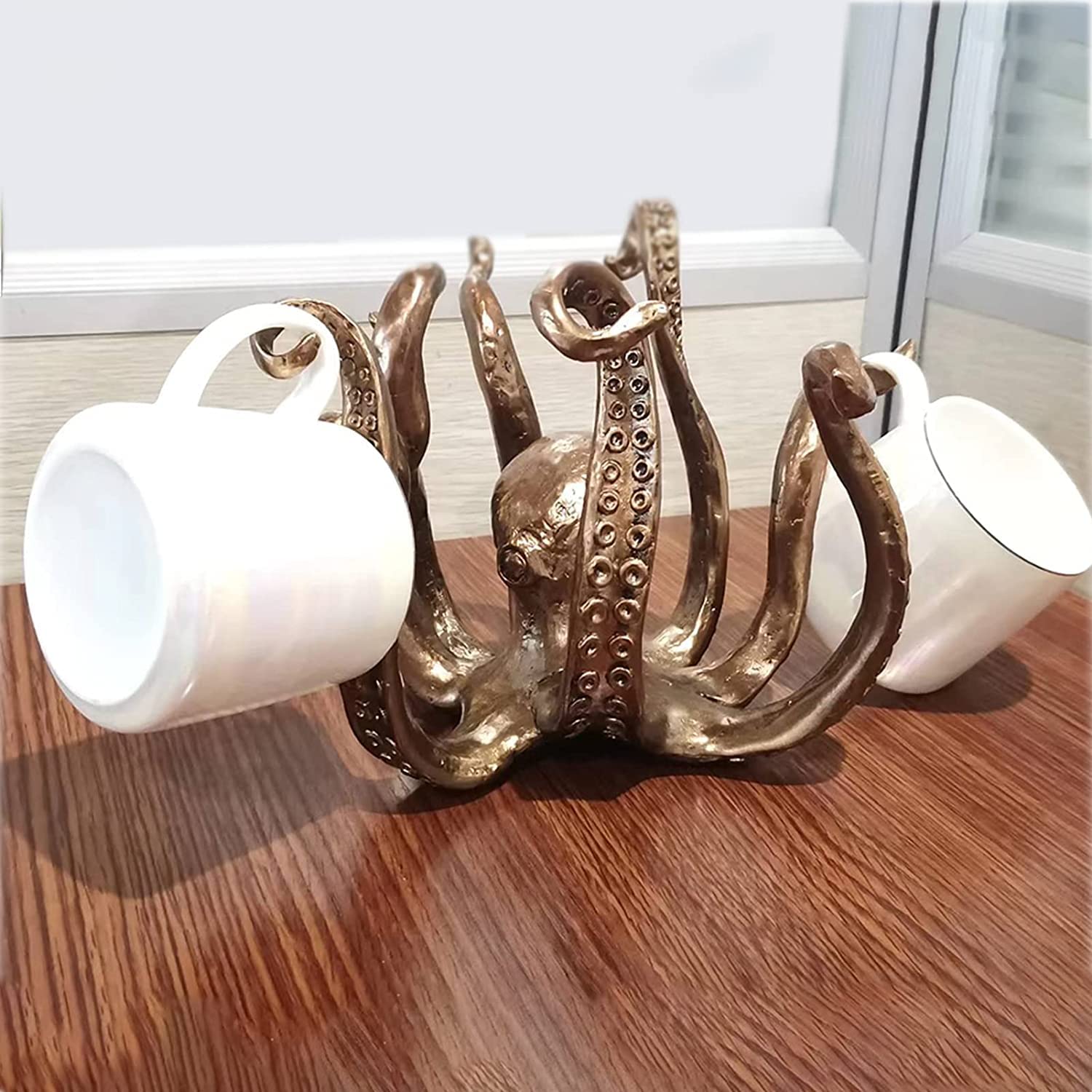 Vintage Bronze Octopus Coffee Mug Holder - Large Decorative Resin Table Topper, Tea Cup Pendant for Home Kitchen & Coffee Bar Accessories | Perfect for Coastal Decor, Nautical Theme Parties & Gift Ideas