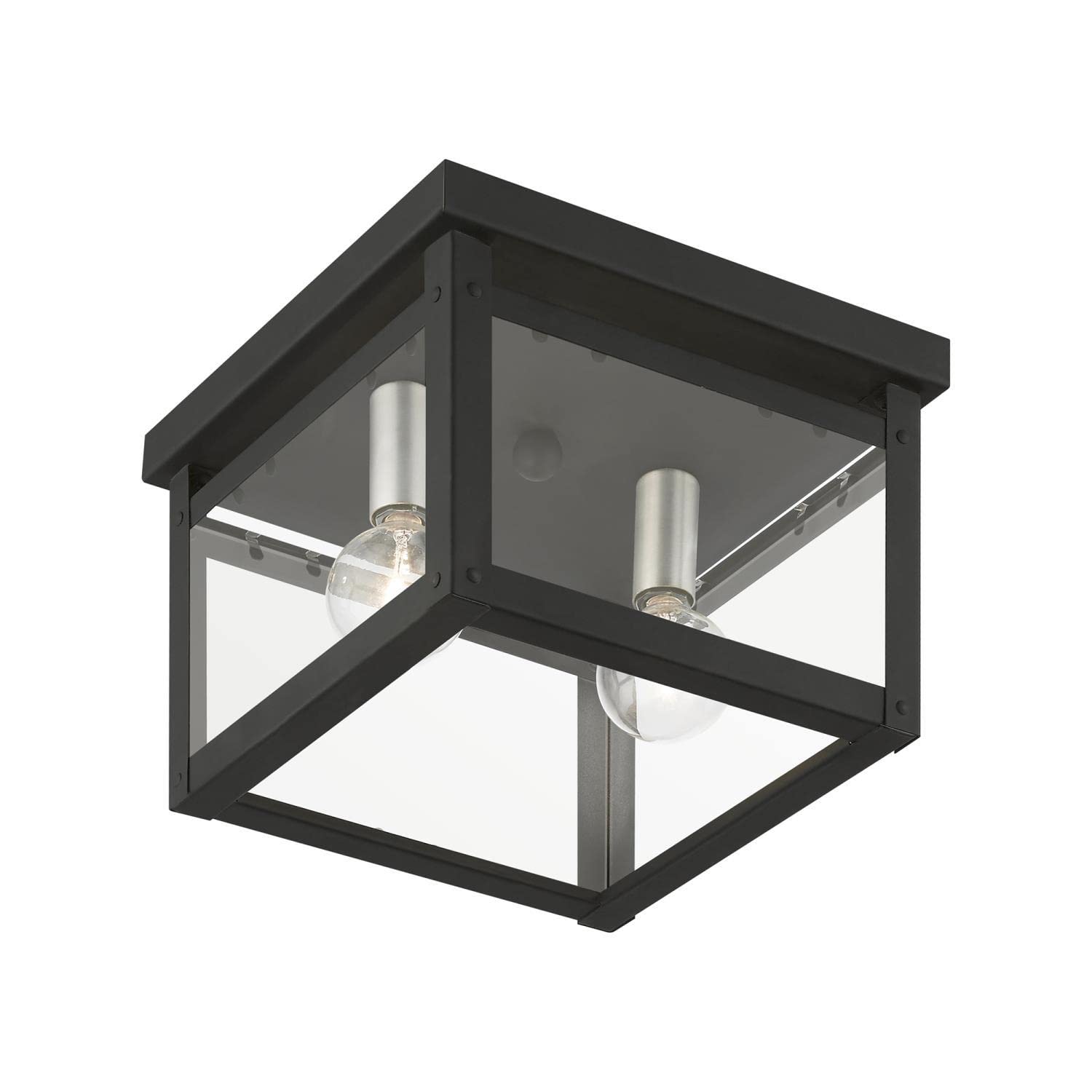 Livex Lighting 4031-04 Milford Square Flush Mount Ceiling Light - Black with Brushed Nickel Finish Candles - Perfect for Bedroom, Hallway & Entryway Lighting