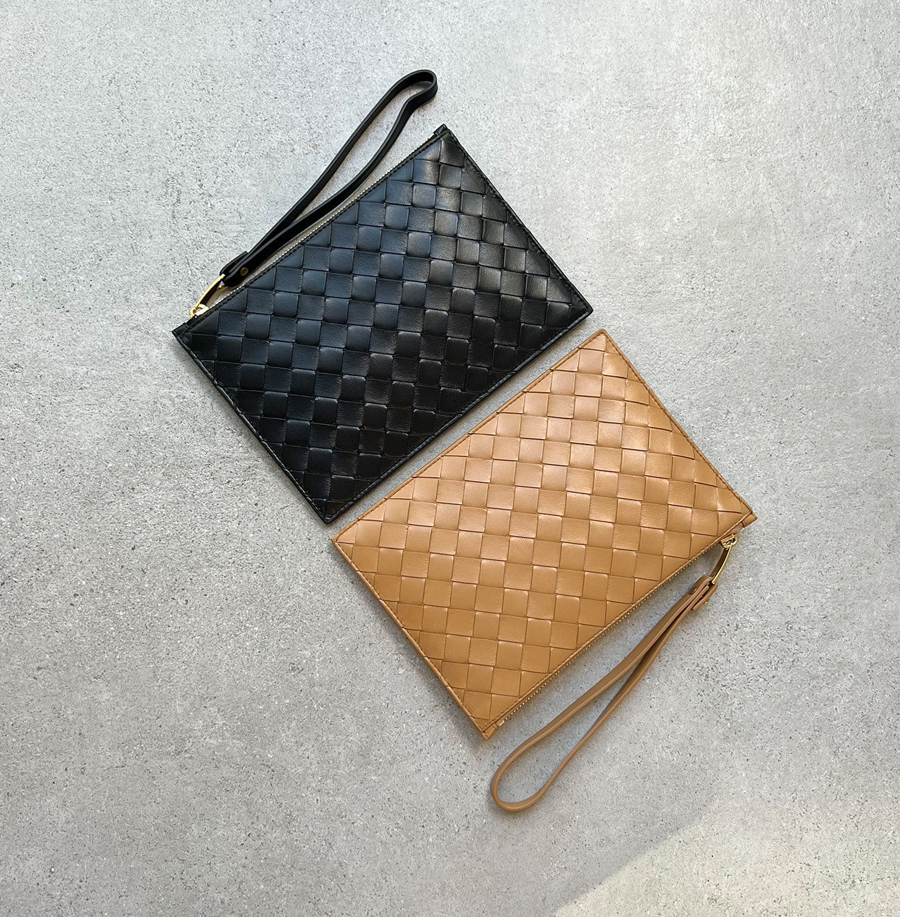 Flat Wristlet Pouch Intrecciato in Caramel - Stylish Leather Wristlet Wallet for Women | Perfect for Everyday Use, Travel & Night Out