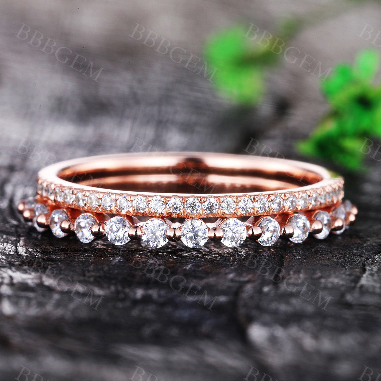Vintage Moissanite Double Row Wedding Band - Half Eternity Stacking Ring for Women | Perfect for Bridal Sets, Anniversary Gifts & Everyday Elegance