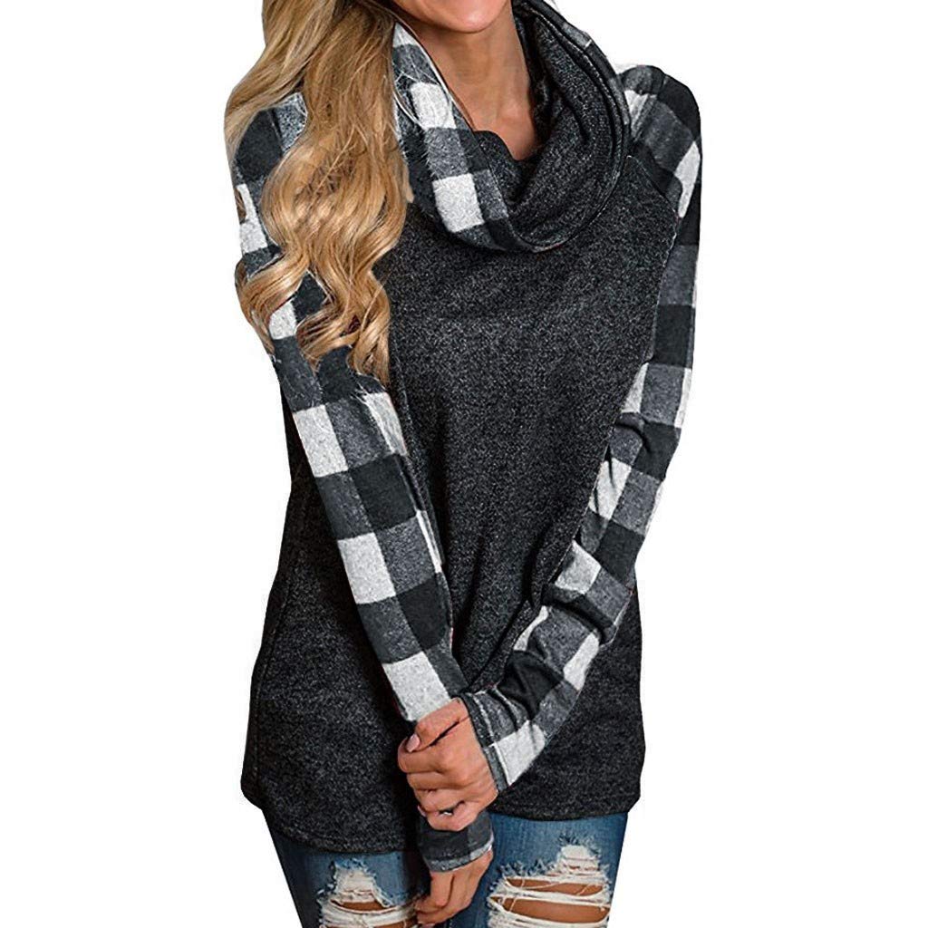 Trendy Women's Fall Sweaters - Vedolay Asymmetric Hem Turtleneck Pullover Plaid Long Sleeve Shirt Sweatshirt | Cozy Autumn Outfits & Layering Essentials