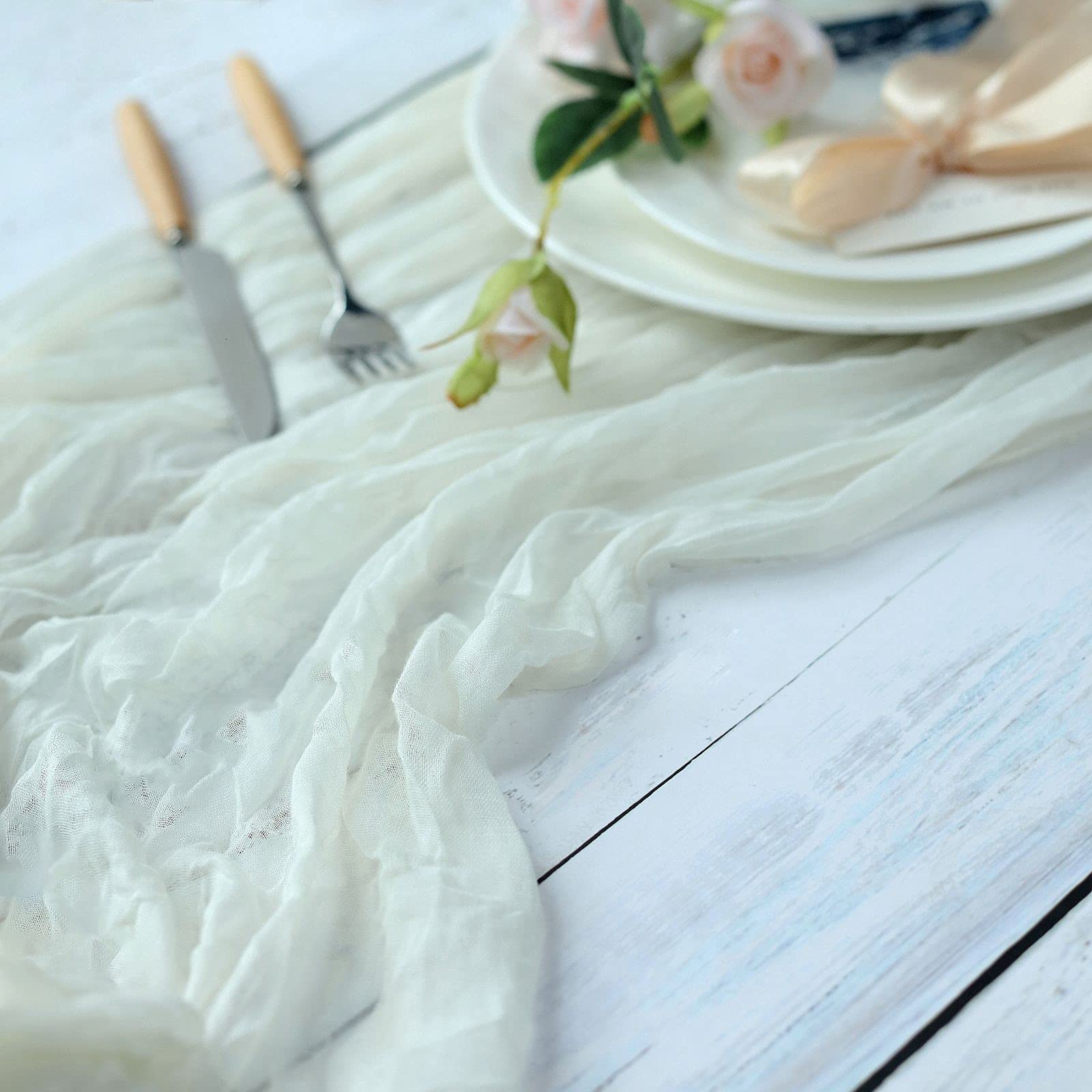 10ft Ivory Cheesecloth Table Runner - Semi-Sheer Gauze Fabric for Weddings, Bridal Showers & Rustic Boho Decor - Perfect for Summer Parties, Dining Table & Event Decorations