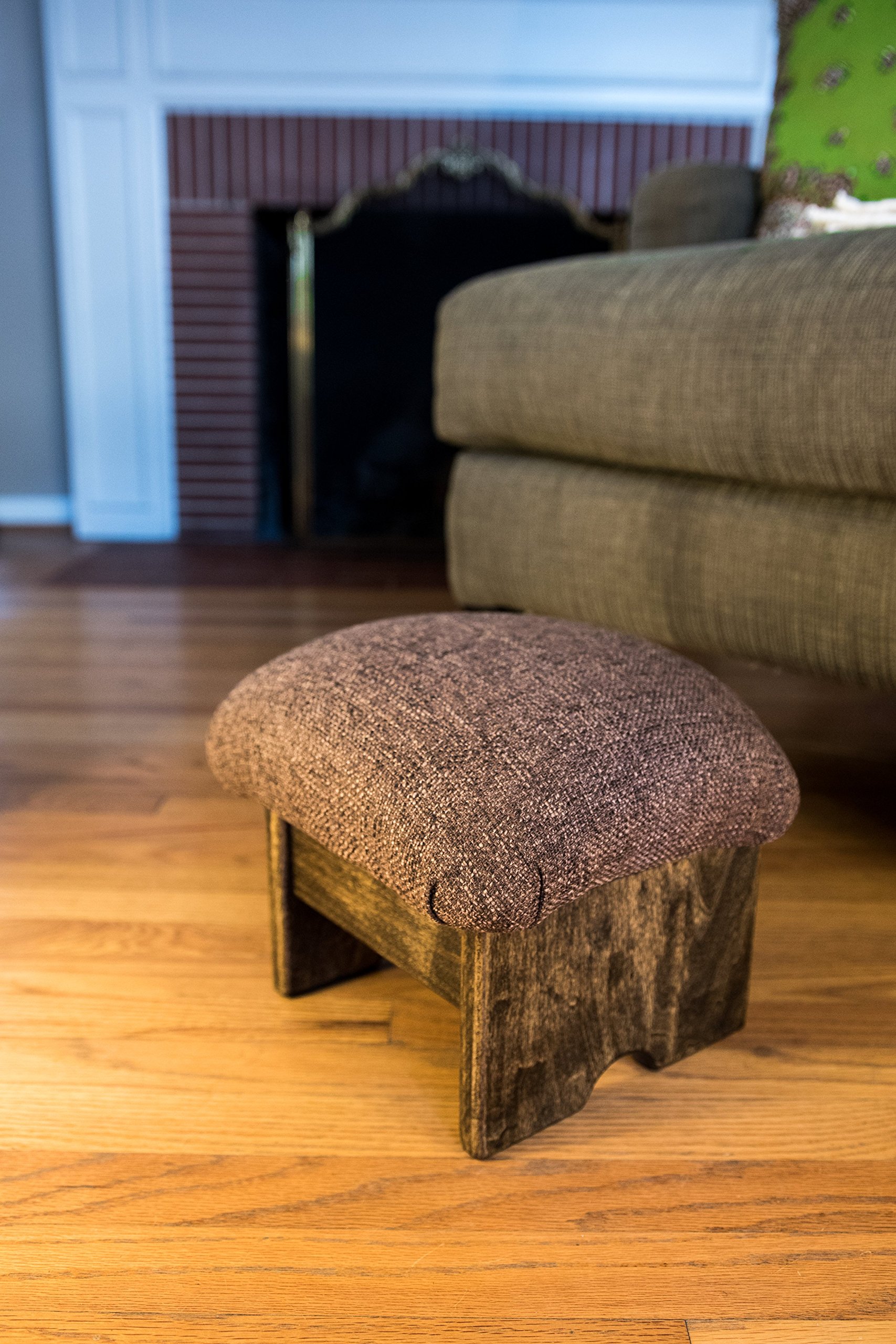 Mini Padded Foot Stool 9 Inch Tall - Handmade in USA - Cocoa Brown & Walnut Stain - Compact Footrest for Living Room, Office, Bedroom - Ergonomic Support for Feet & Legs