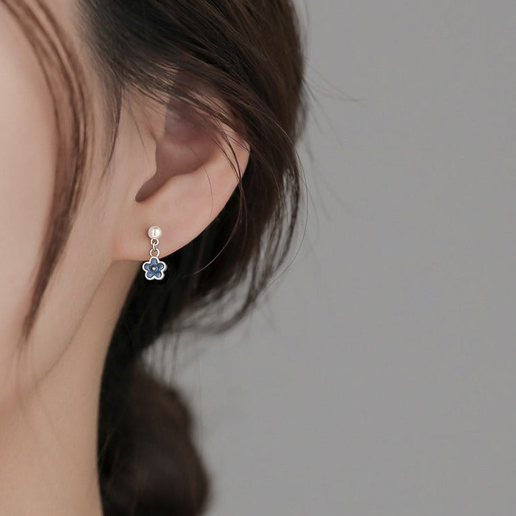 Enamel Little Flower Pearl Drop Earrings HE6493 - Elegant Dainty Jewelry for Women, Perfect for Weddings, Parties & Everyday Wear