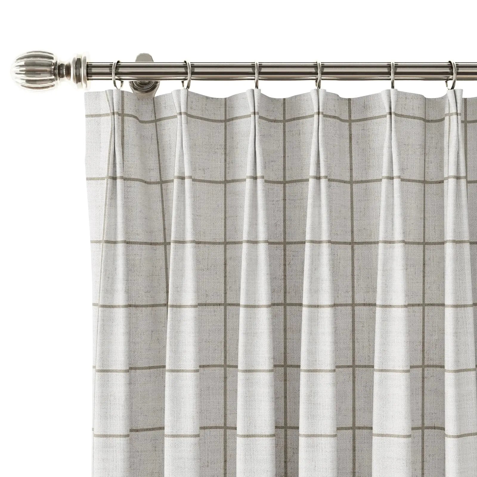 Stefana Silver Print Linen Pinch Pleat Curtains - Unlined Luxury Window Drapes for Living Room & Bedroom Decor