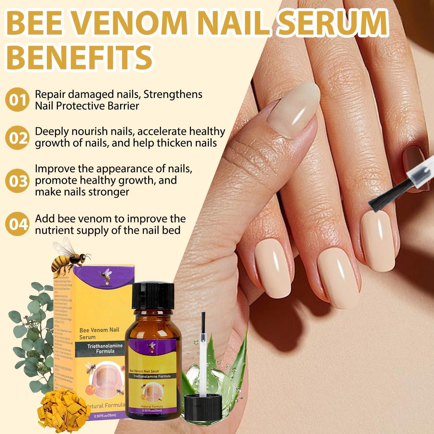 TZEP Natural Bee Venom Nail Growth & Repair Serum - 15ml Nail Treatment for Stronger, Healthier Nails - Perfect for Damaged, Brittle Nails & Nail Care Routine