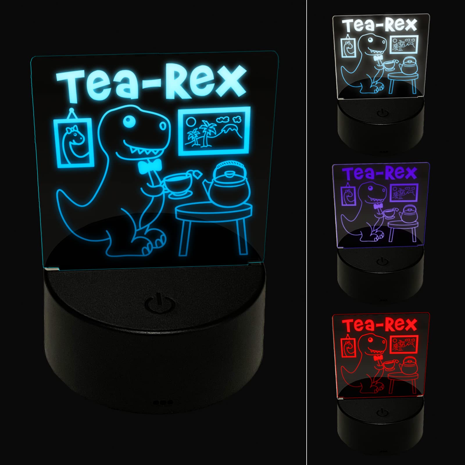 Sniggle Sloth Tea Rex Tyrannosaurus Rex Dinosaur 3D Illusion LED Night Light - Cute Desk Lamp for Kids Bedroom, Nursery, or Office Decor - Perfect Nightstand Light for Reading & Relaxation