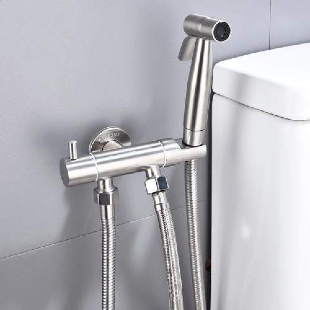 Handheld Cloth Diaper Sprayer Kit - Stainless Steel Toilet Spray Gun with Washable Nozzle & 1-to-2 Angle Valve Set | Perfect for Baby Diaper Cleaning, Pet Washing & Bathroom Hygiene