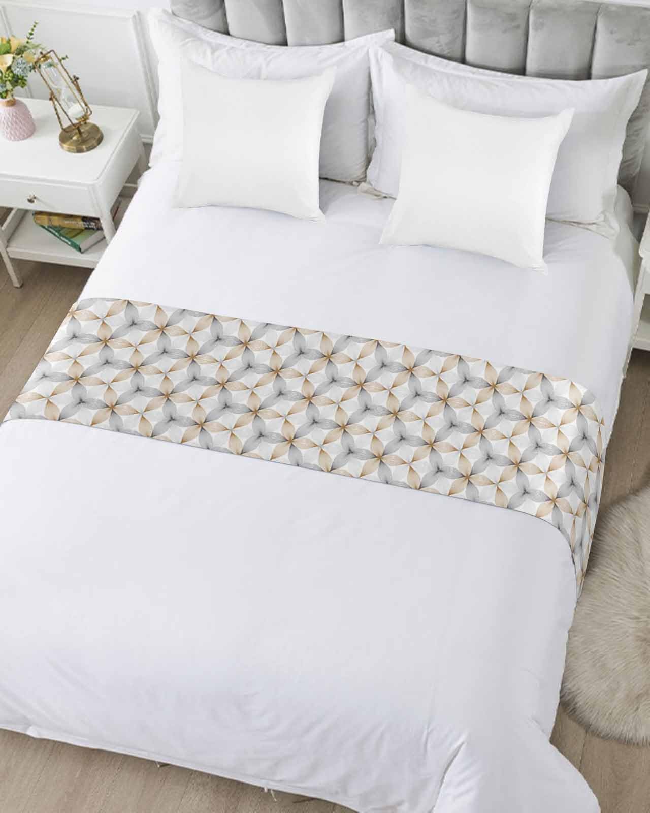 Luxury Brown Bed Runner Scarf King Size - Soft Bed Throw for Twin, Full, Queen & King Beds - Elegant Hotel & Wedding Bedroom Decoration - Abstract Geometric Grey White Design 94