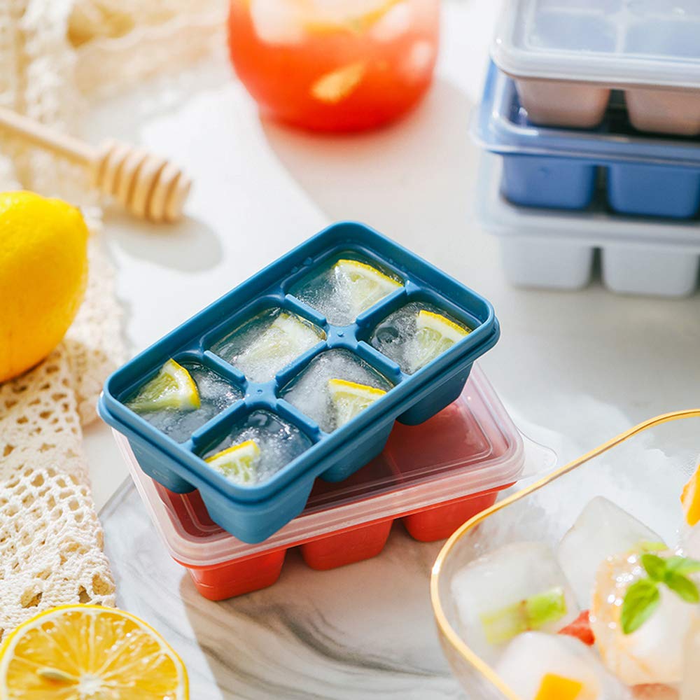 KIYOKI 3 Pack Silicone Ice Cube Trays with Lids - Stackable Mini Ice Cube Molds for Freezer, Easy Release Flexible Bottom (Blue, Red, Mint Green) - Perfect for Cocktails, Iced Coffee & Smoothies