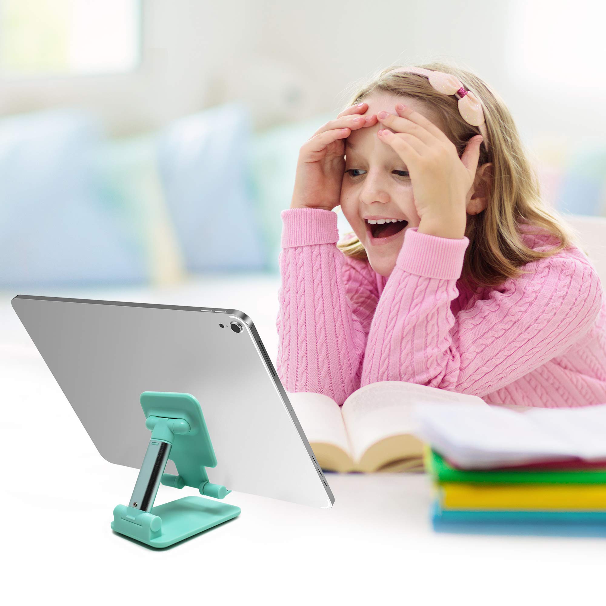 Aduro U-Rise XL Adjustable Tablet Stand Holder - Universal iPad Pro 11/10.5/9.7, Air, Mini 4/3/2, Samsung Galaxy Tab, Nexus & E-Reader Compatible (4-12 Inch) - Turquoise - Perfect for Home Office, Bed, Kitchen & Travel Use