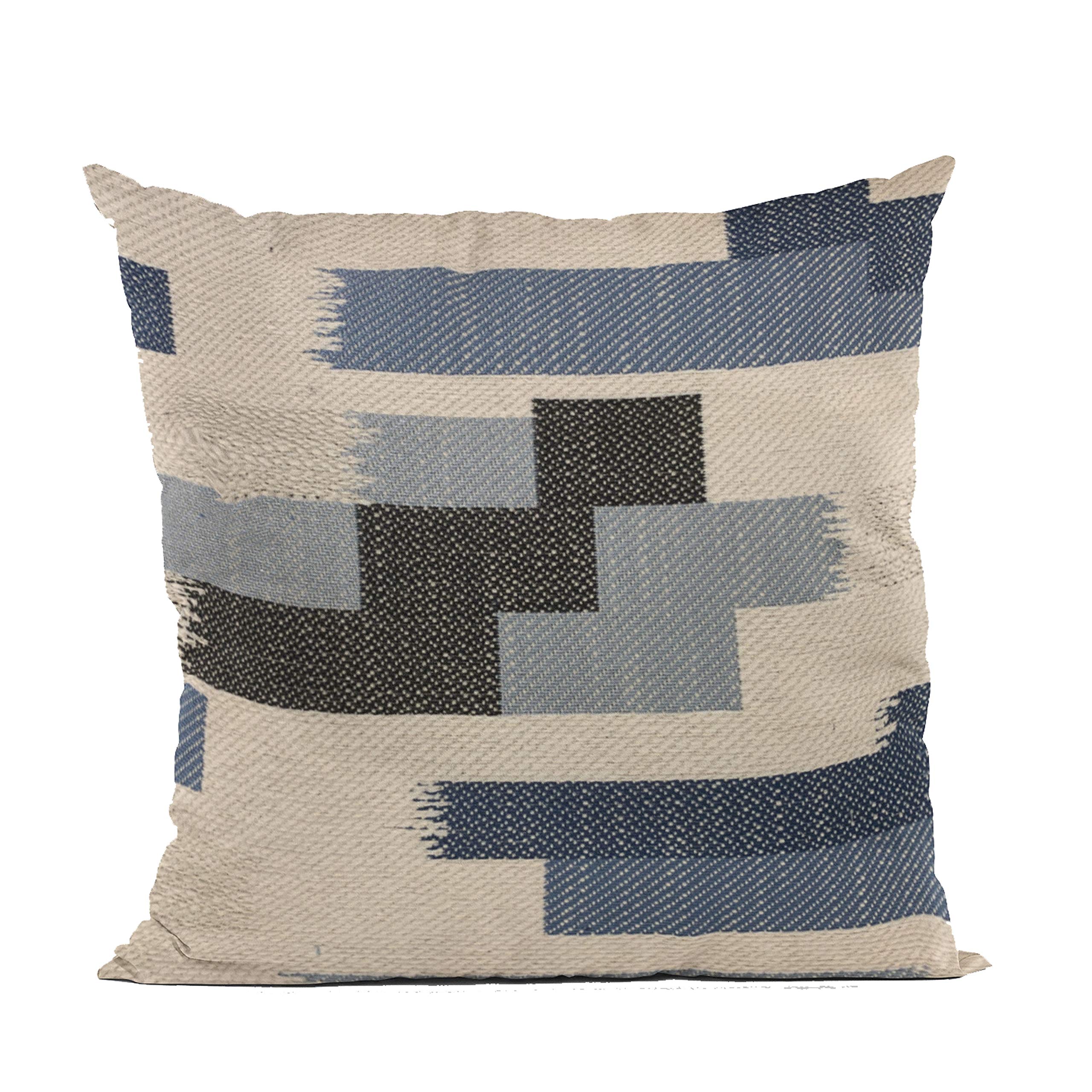 Plutus Brands Blue Plutus Blocks Stripe Luxury Throw Pillow 18x18 Inch - Double Sided Decorative Cushion for Sofa, Bed & Living Room
