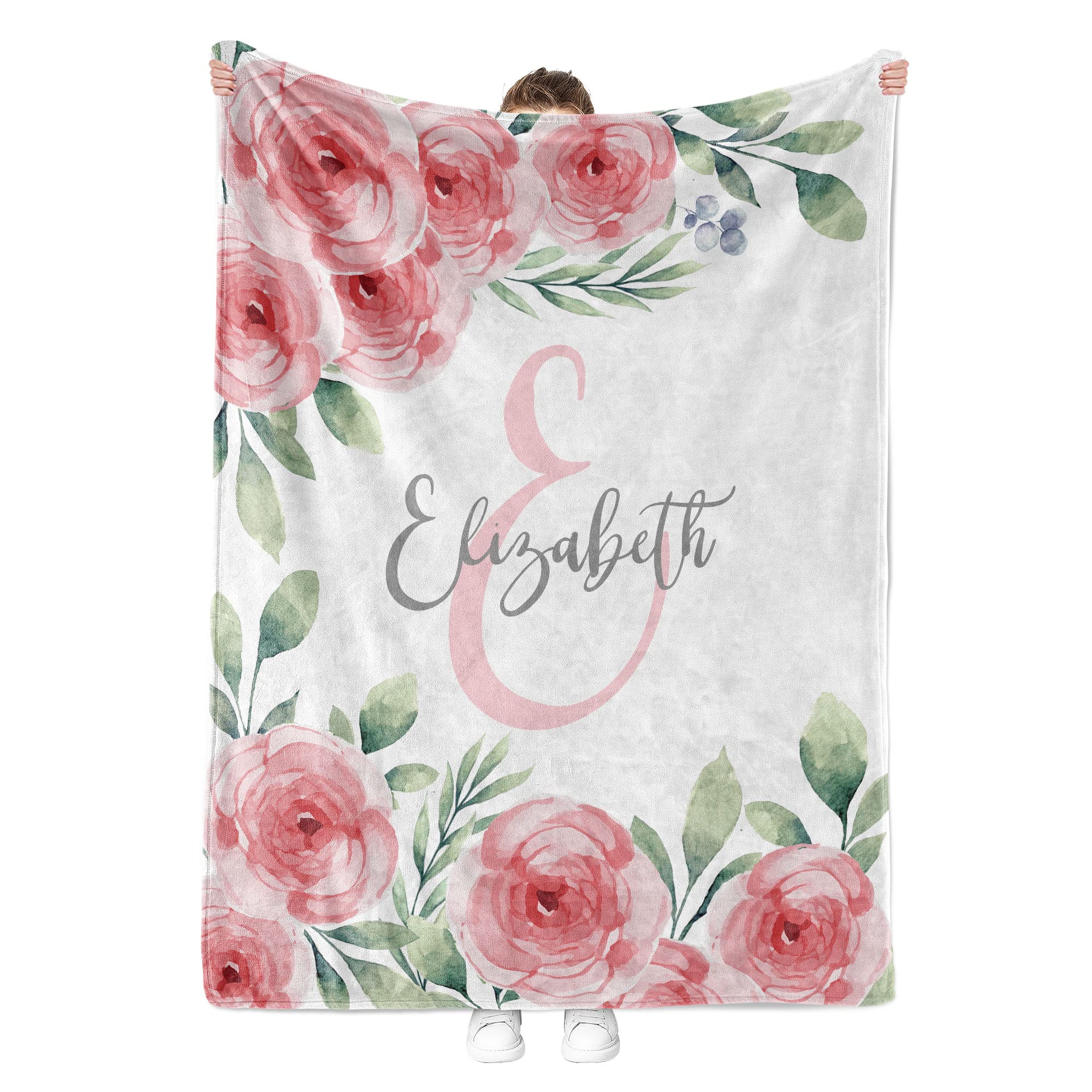 Custom Personalized Baby Blanket for Girls with Name - Floral Design (TM241) | Soft & Cozy Gift for Newborns, Christening, Birthday & Nursery Decor