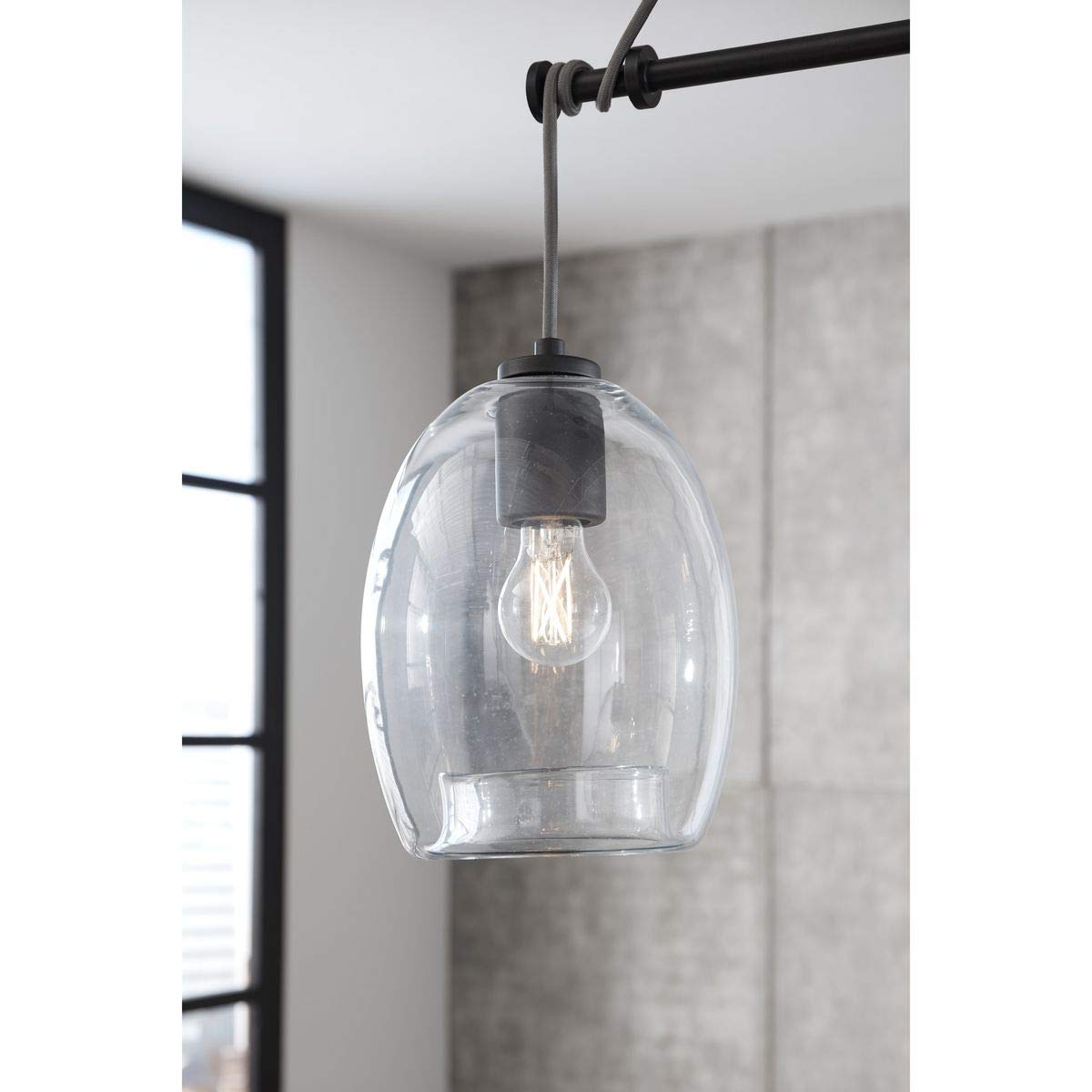 Caisson Collection 3-Light Clear Glass Global Pendant Light Fixture in Graphite - Modern Dining Room Lighting for Kitchen Island, Entryway, and Living Room Decor