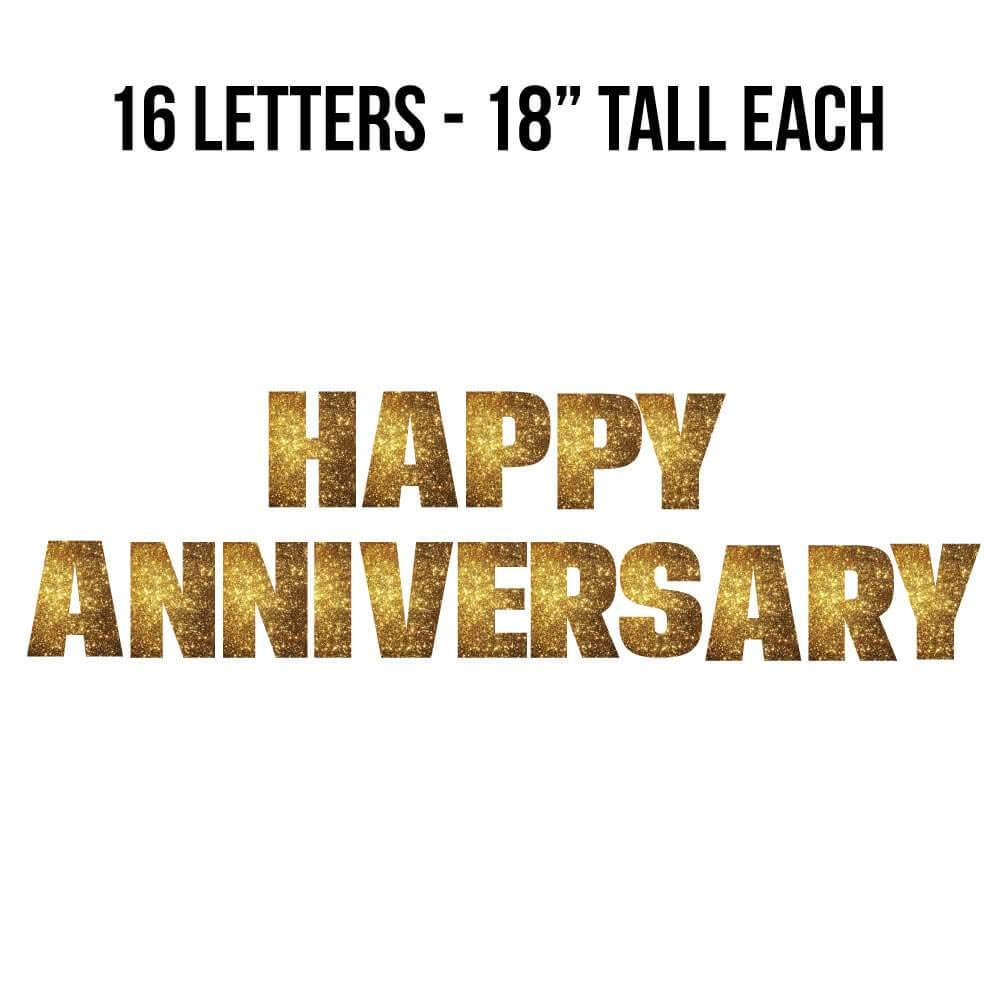 Happy Anniversary Yard Sign - Customizable Outdoor Lawn Decor with Gold Sparkle Letters (18 Inch) - Perfect for Anniversaries, Weddings & Backyard Celebrations