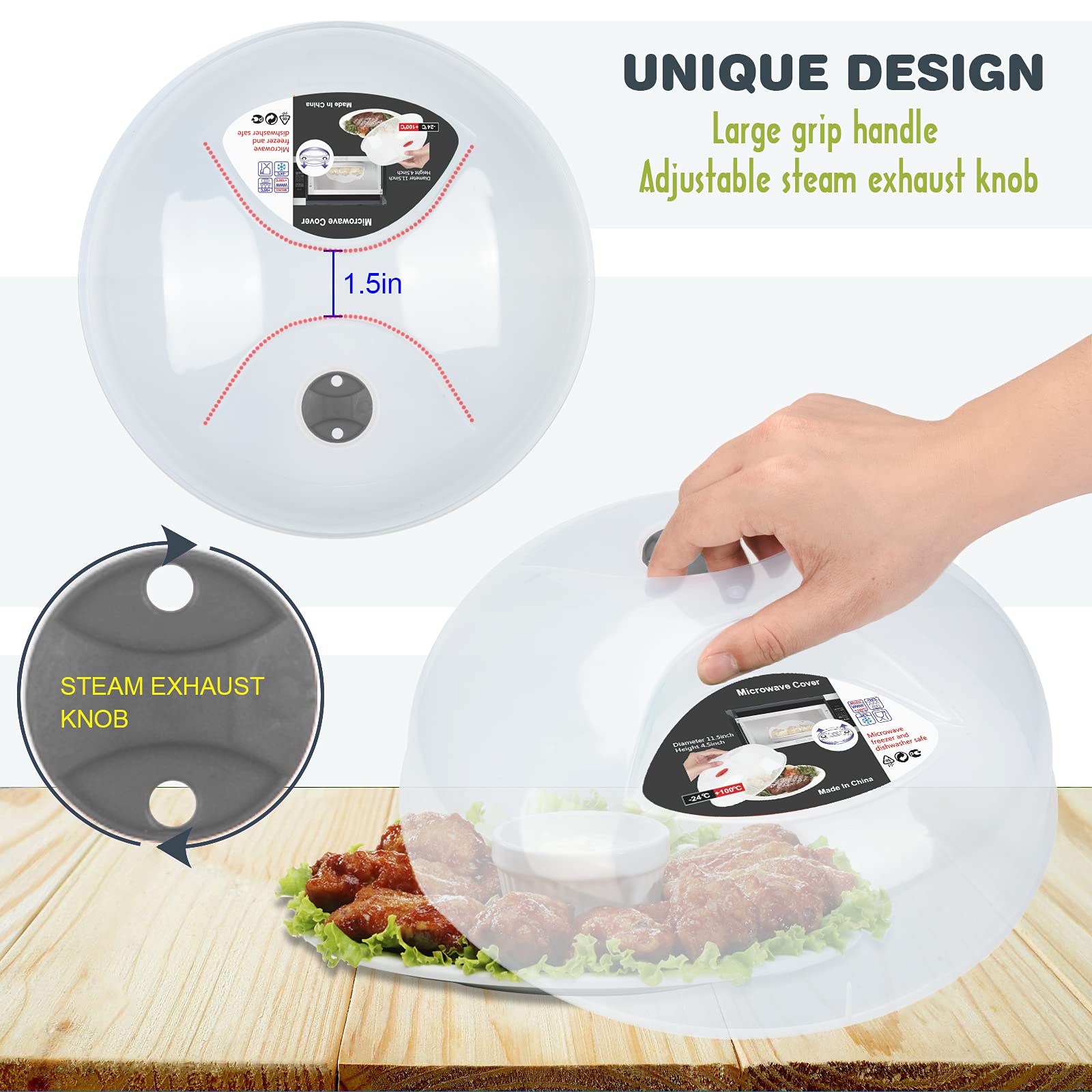 BPA-Free Microwave Splatter Cover - 11.5 Inch Dishwasher Safe Food Cover with Steam Vents | Keeps Microwave Clean | Perfect for Reheating Meals, Popcorn & Cooking Mess-Free