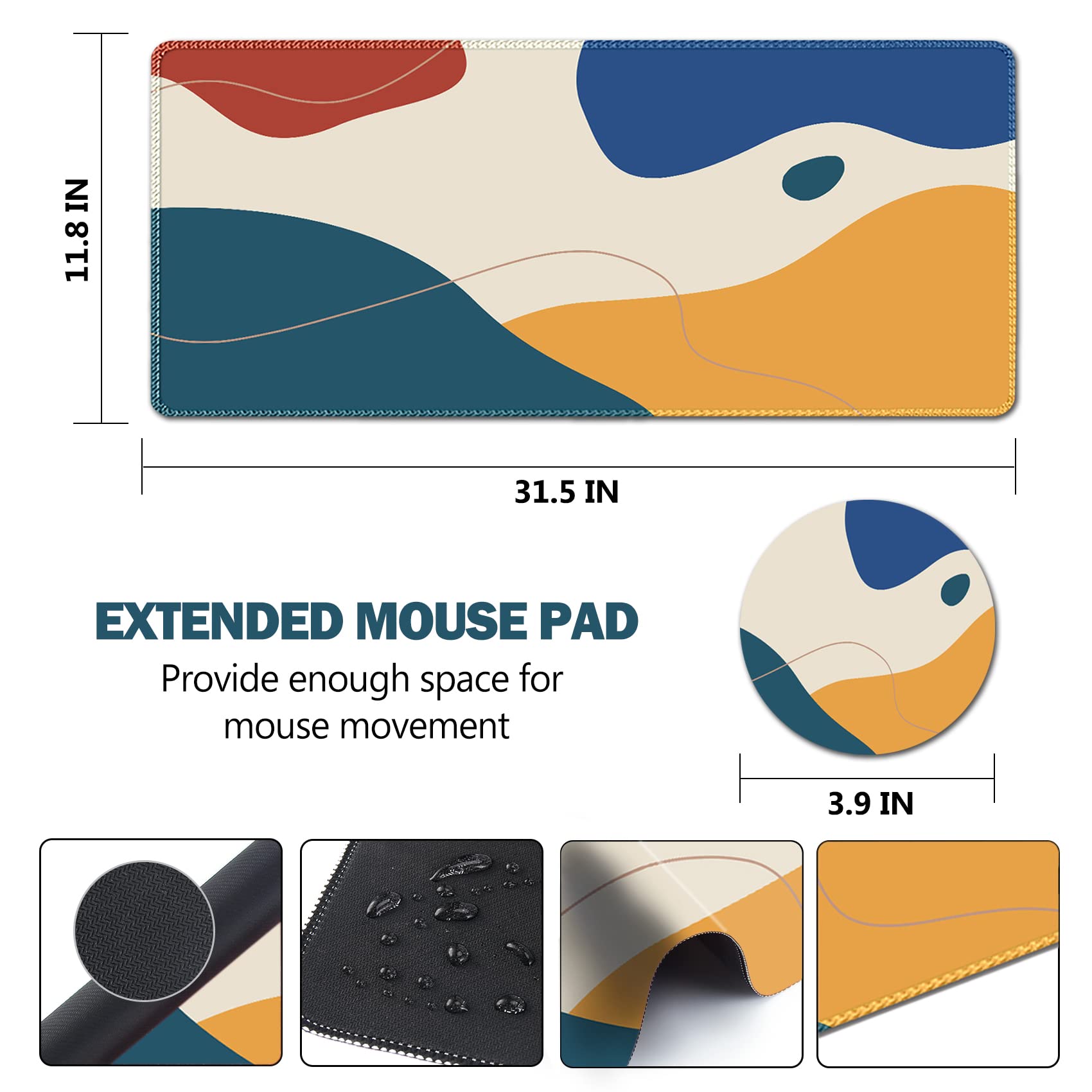 Large Extended Gaming Mouse Pad with Stitched Edges - Non-Slip Rubber Base Keyboard Mouse Mat (31.5x11.8 Inch) for Office, Home & PC Gaming - Abstract Morandi Design - Perfect for Work, Gaming & Computer Desks