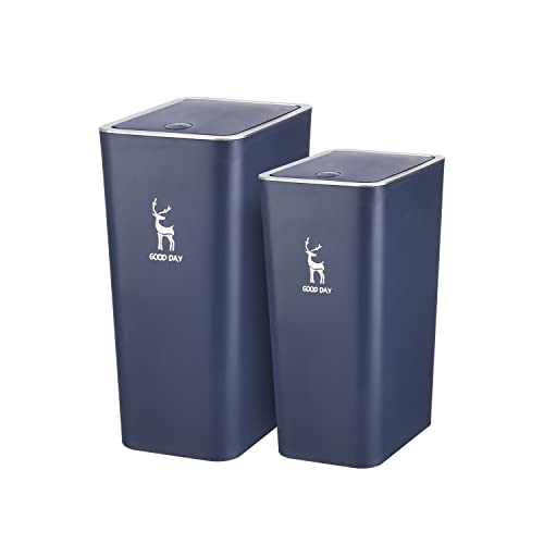 Stainless Steel Trash Can with Lid - 2 Pack 2 Gallon & 3 Gallon Step-on Garbage Bin for Kitchen, Bathroom, Office - Odor-Proof, Dog-Proof Waste Basket - Navy Blue (Perfect for Small Spaces & Pet Owners)