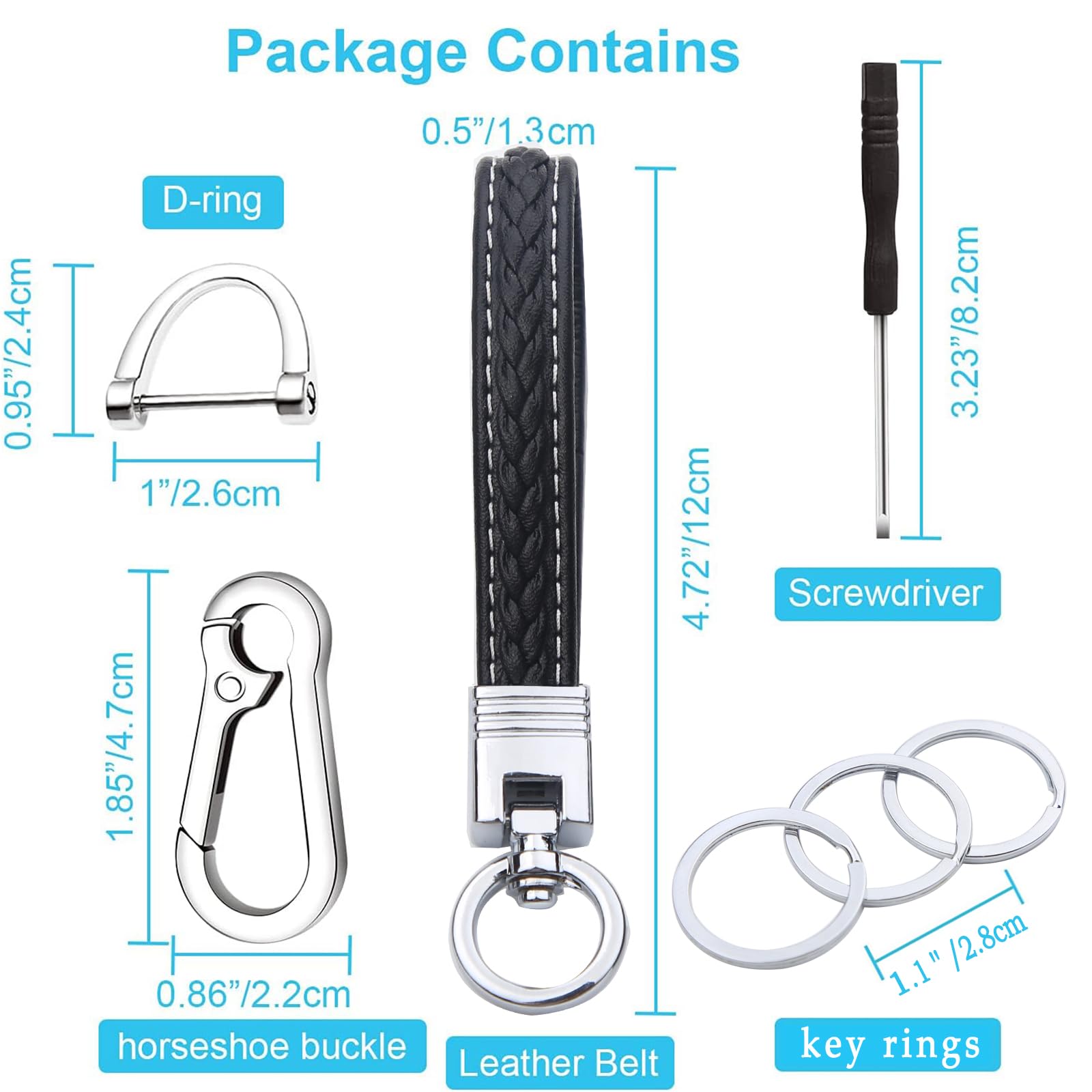 Durable Woven Rope Keychain with Microfiber Leather Wristlet - 3 Key Rings & D Ring for Car Keys, House Keys & Accessories | Perfect for Everyday Use, Travel & Outdoor Activities