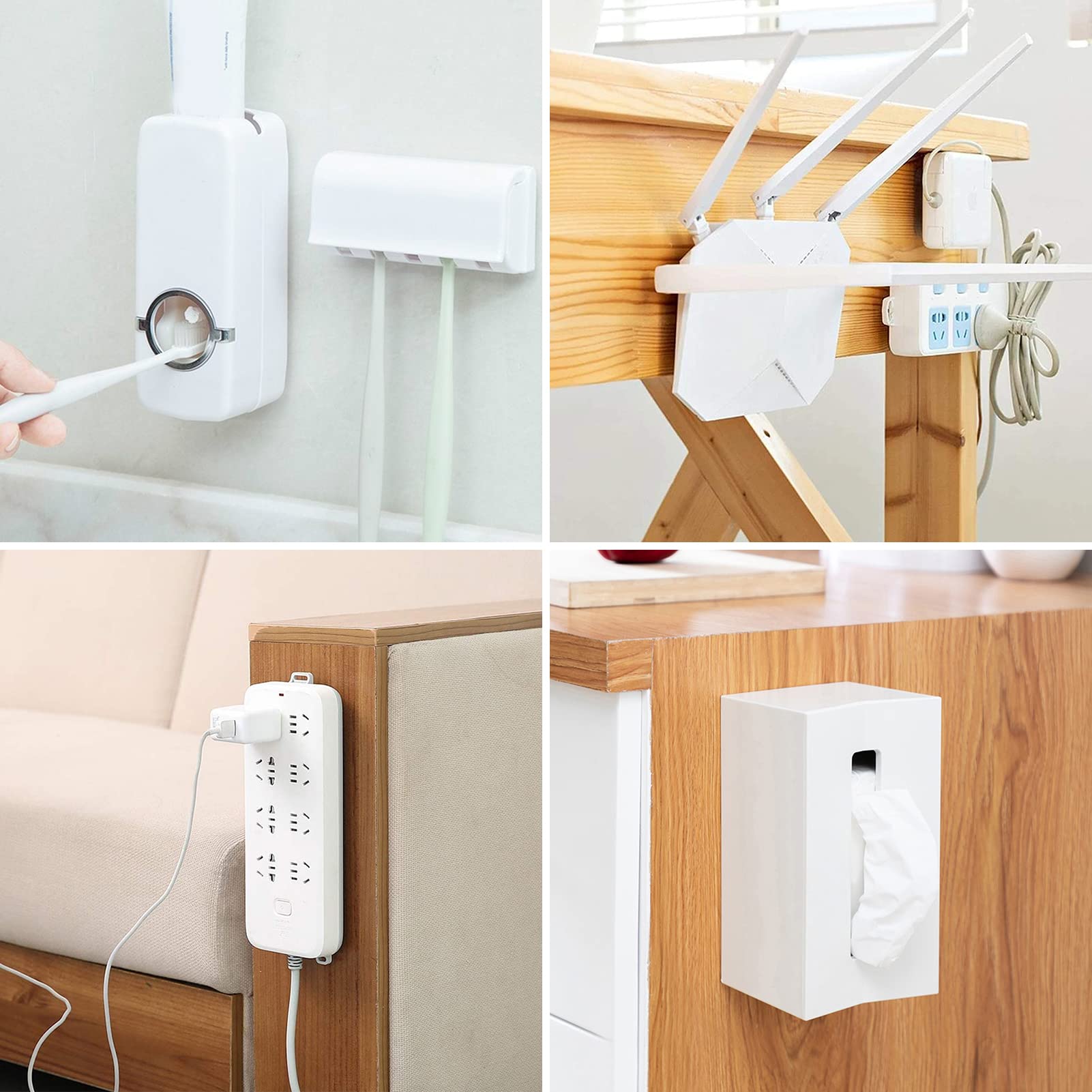 4PCS Self-Adhesive Power Socket Holder - No Drill Wall Mount & Desktop Plug Organizer Clips for Home, Kitchen, Office - Cable Management Solution for TVs, Computers, Appliances | Perfect for Organizing Wires Behind TV Stands, Under Desks, Kitchen Counter Spaces | Ideal for Home Office Setup, Entertainment Centers, and Small Appliance Organization