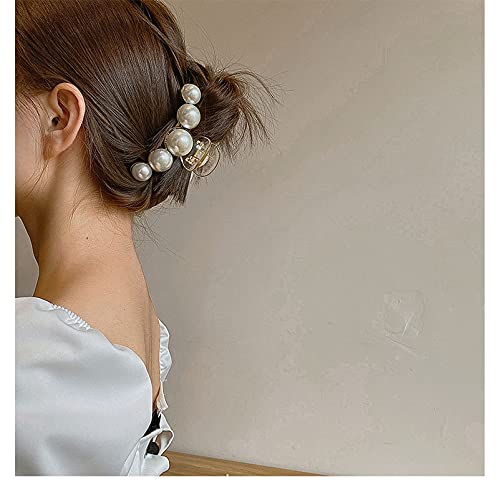HOMEMATES 2 Pack Large Pearl Hair Claw Clips for Thick Long Hair - Strong Hold Jaw Clips Barrettes Hair Accessories for Women & Girls - Perfect for Updos, Ponytails & Everyday Styling
