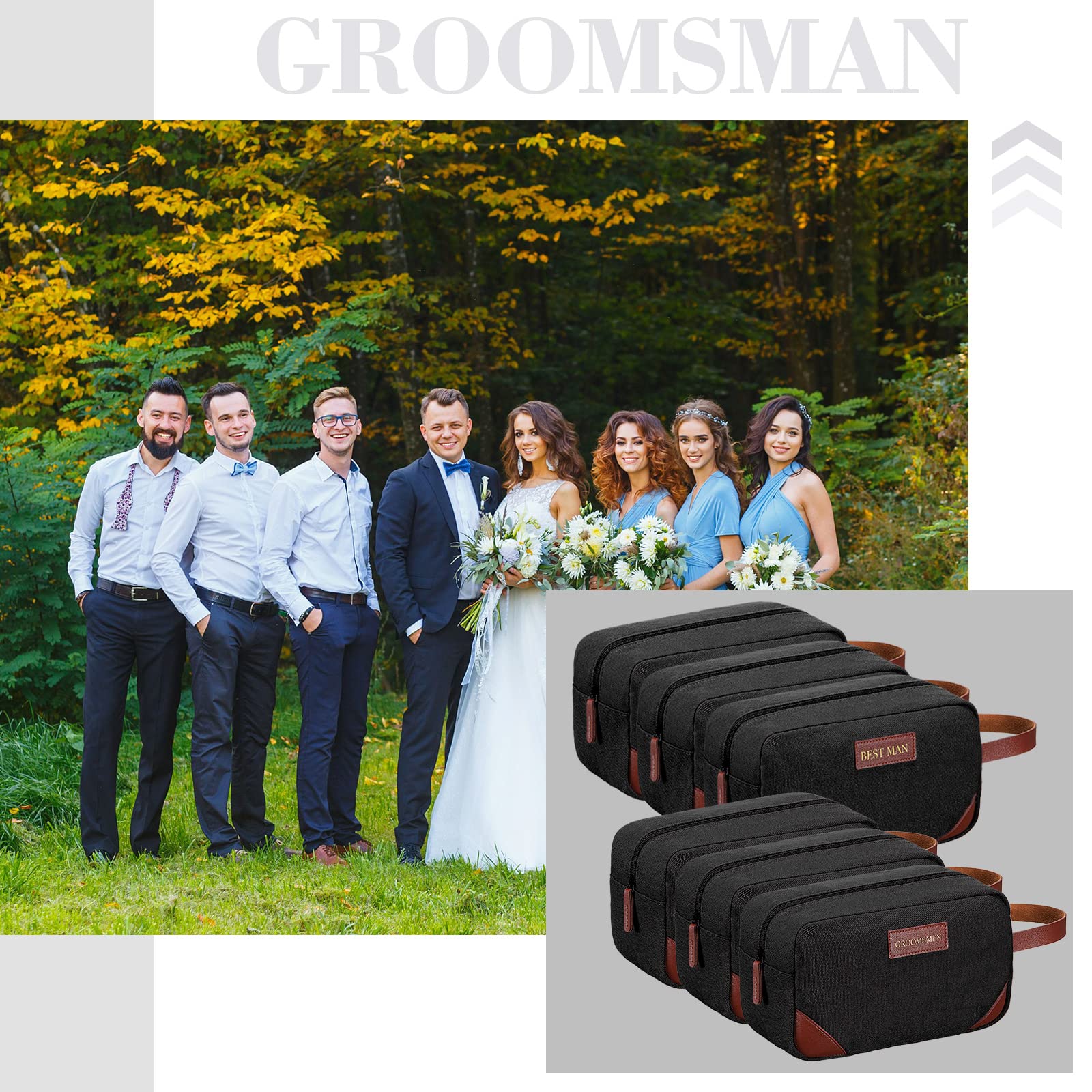 Premium 6-Piece Groomsmen Gift Set - Waterproof Men's Travel Toiletry Bag & Shaving Kit - Ideal for Wedding Proposals, Bachelor Parties & Business Trips (Black) - Perfect for Groomsmen, Best Man & Bridal Party Accessories