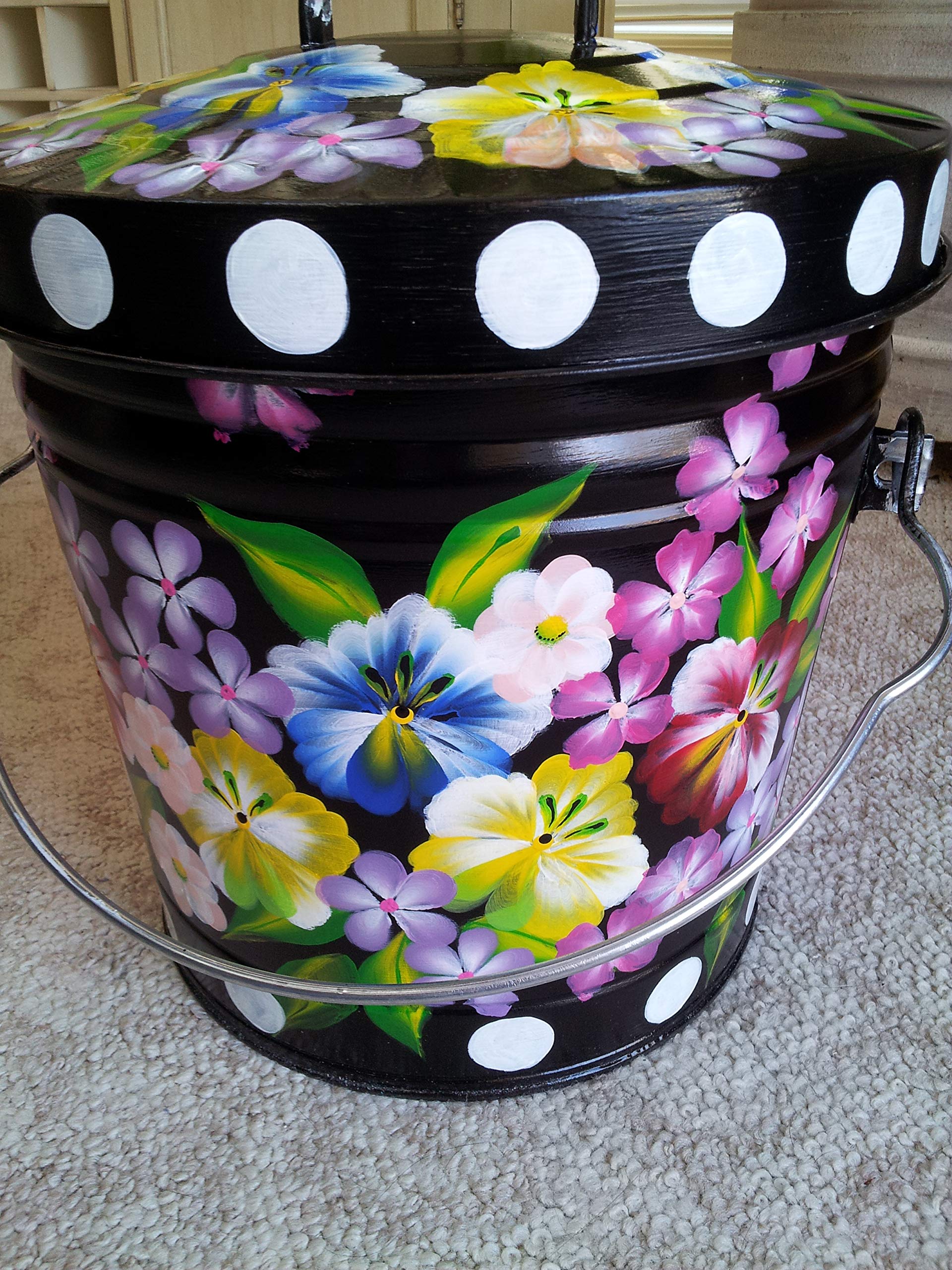 6 Gallon Hand Painted Decorative Trash Can - Elegant Waste Bin for Kitchen, Bathroom & Office - Perfect for Home Decor & Waste Disposal