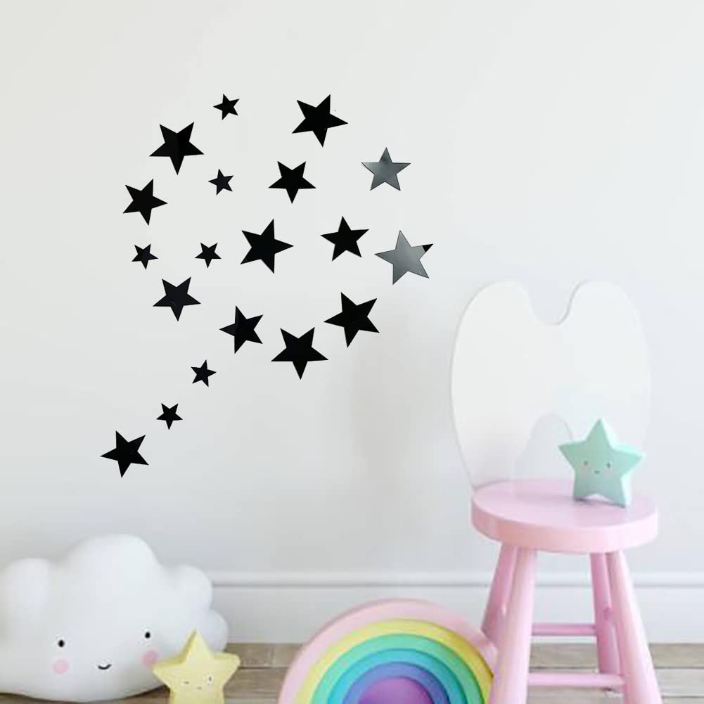 40Pcs Black Stars Acrylic Mirror Wall Stickers - Self-Adhesive Art Decals for Kids Bedroom, Nursery, Home DIY Decor - Removable Satin Paper Stickers for Party, Wedding, Photo Backdrop (Black Stars)