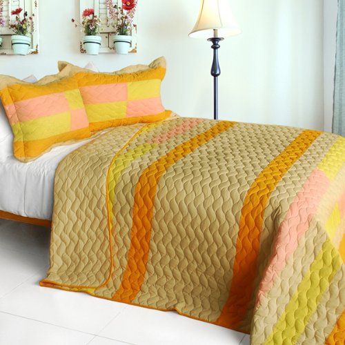 3-Piece Patchwork Quilt Set for Full & Queen Size Beds - Soft Yellow Boho Style Bedding - Perfect for Cozy Bedrooms, Guest Rooms & Dorm Decor