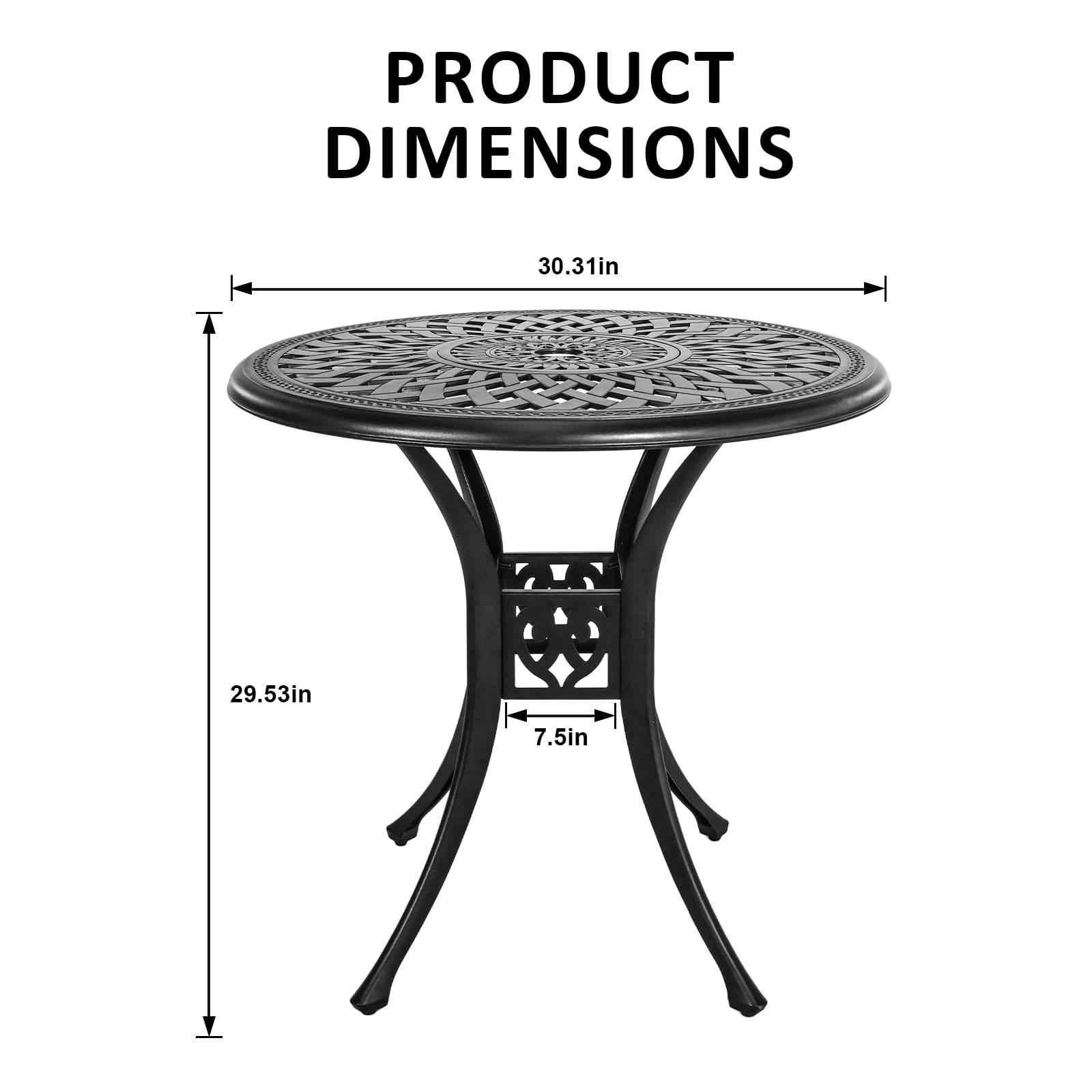 30 Inch Round Outdoor Patio Table with Umbrella Hole - Durable Cast Aluminum Bistro Table for Porch, Backyard, Garden - Weather-Resistant Metal Side Table (Black) - Perfect for Dining, Lounging and Outdoor Entertaining