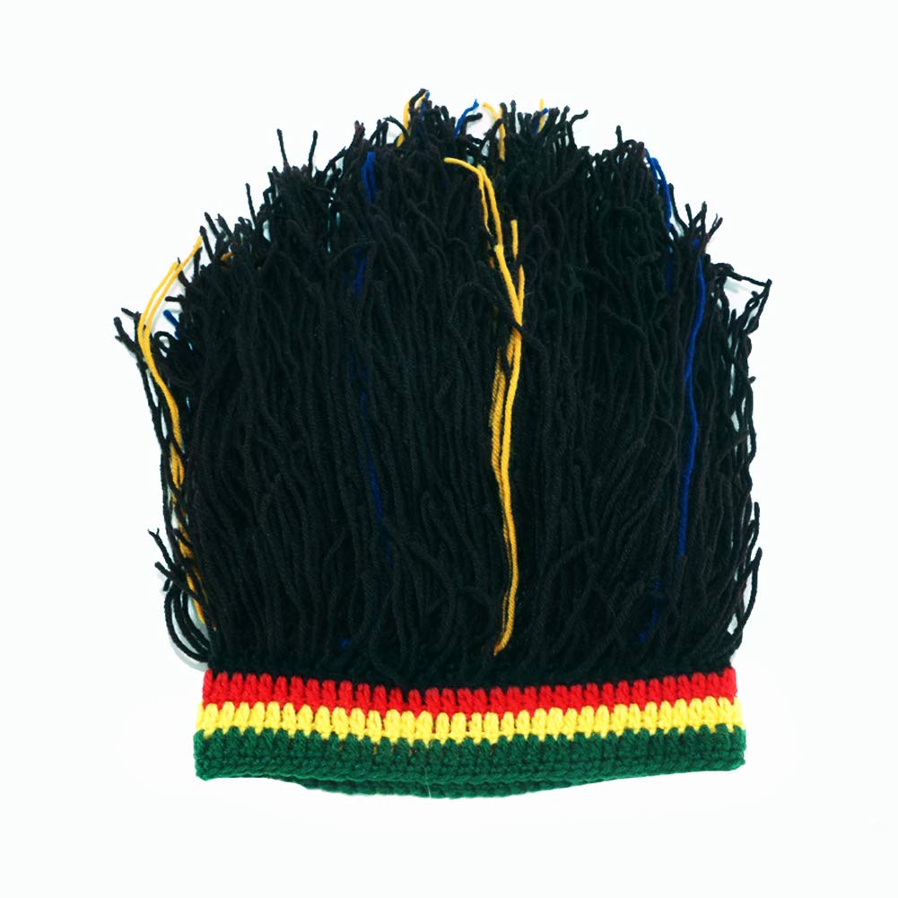 Jamaican Rasta Beanie Hat with Dreadlocks - Funny Knitted Wig Beard Hat for Men & Women - Perfect for Halloween, Christmas & Costume Parties