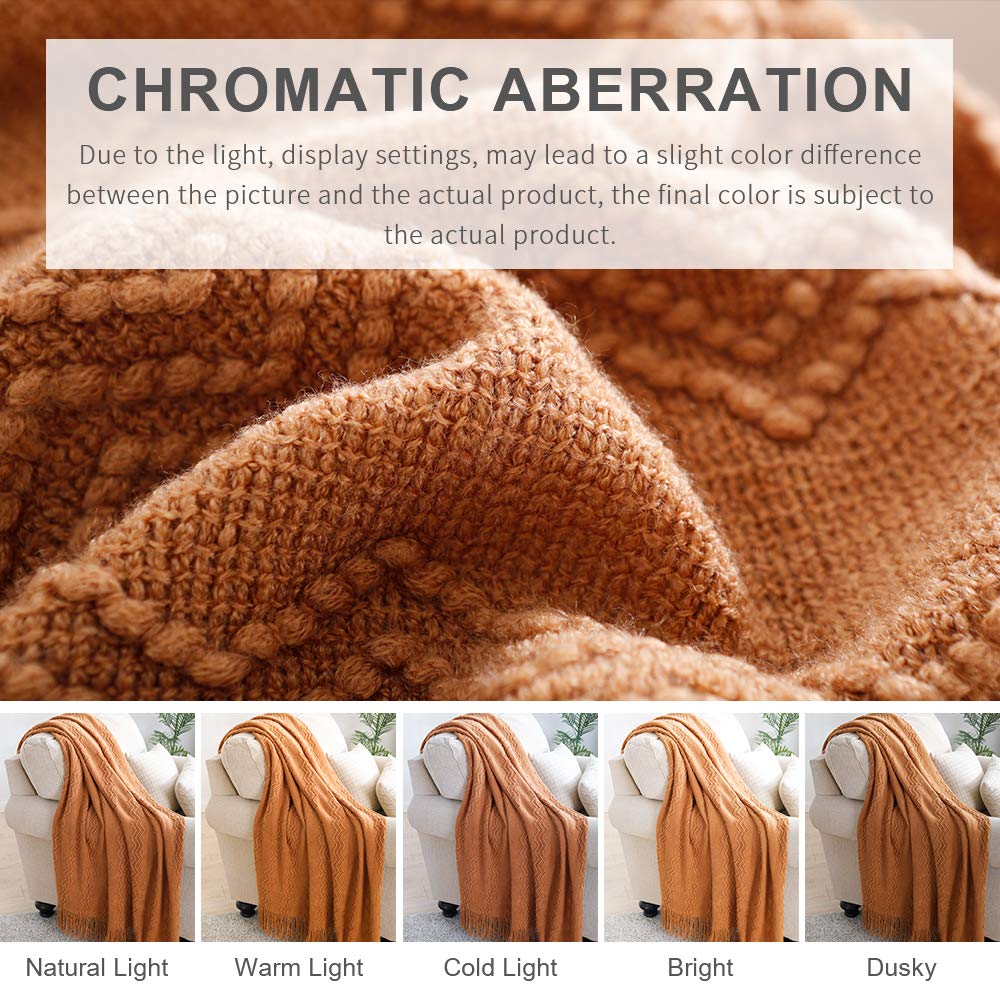 BOURINA 50x60 Inches Soft Knit Throw Blanket - Textured Solid Almond Sofa Couch Blanket for Cozy Living Room, Bedroom & Travel
