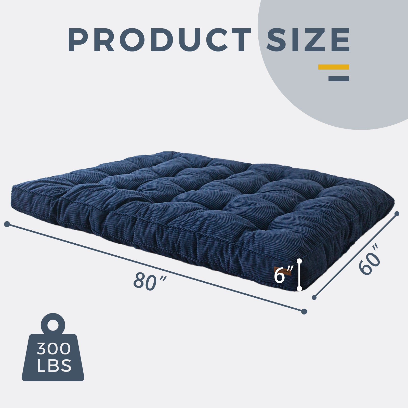 MAXYOYO 6-Inch Tufted Futon Sofa Bed - Thick Corduroy Fabric Floor Mattress for Adults (Mattress Only) Navy Blue - Perfect for Small Spaces, Guest Rooms & Dorm Rooms