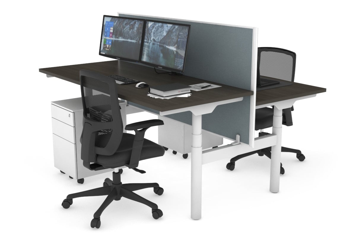 Flexi Premium Height Adjustable 2-Person H Bench Workstation - White Frame [1200L x 700W] - Ergonomic Office & Home Workspace Solution for Collaborative Teams