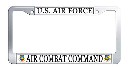US Air Force Air Combat Command Stainless Steel License Plate Frame Holder - Durable Car Accessory for Military Enthusiasts & Patriotic Drivers